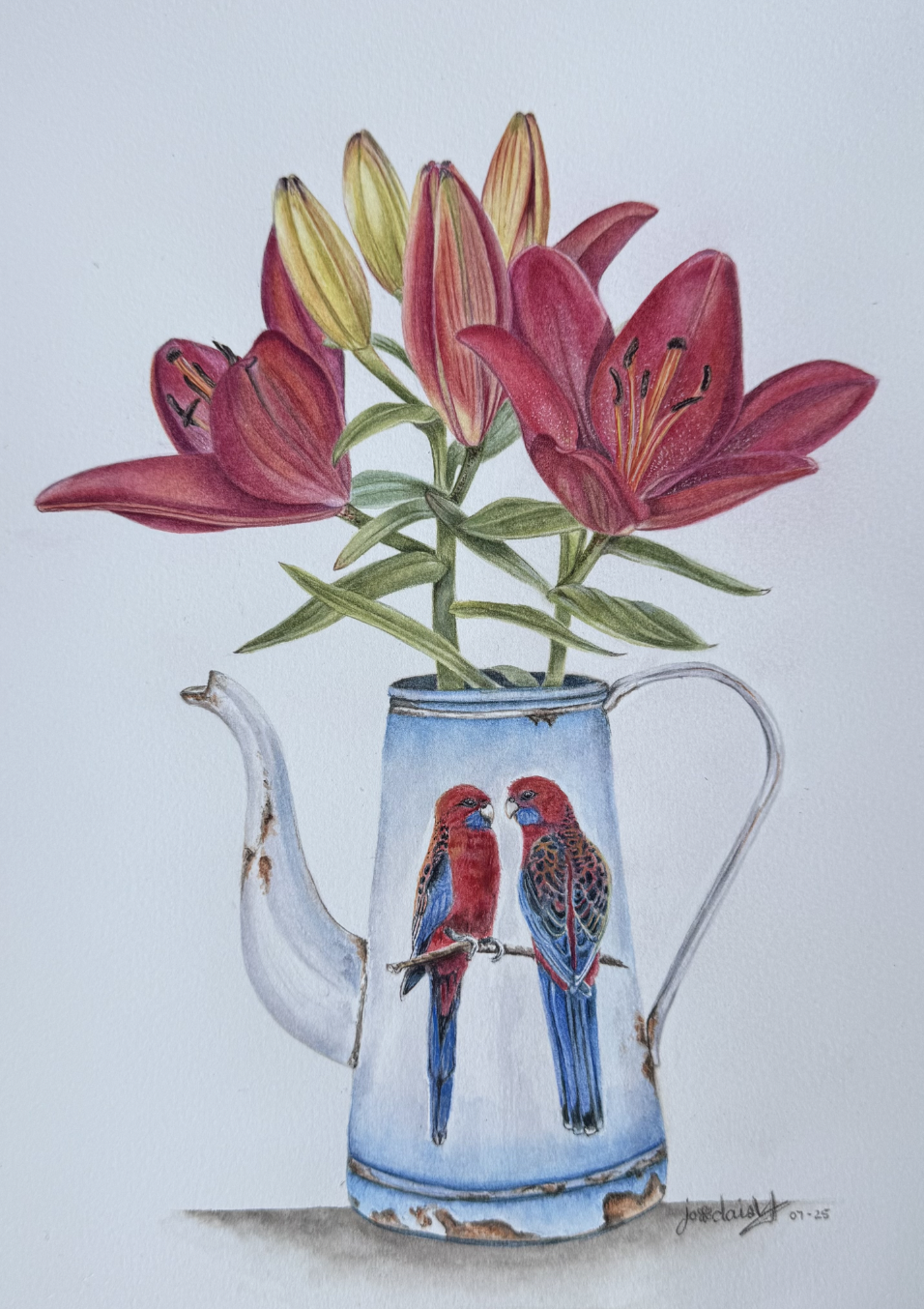 Sold - Lilies in Coffee Pot