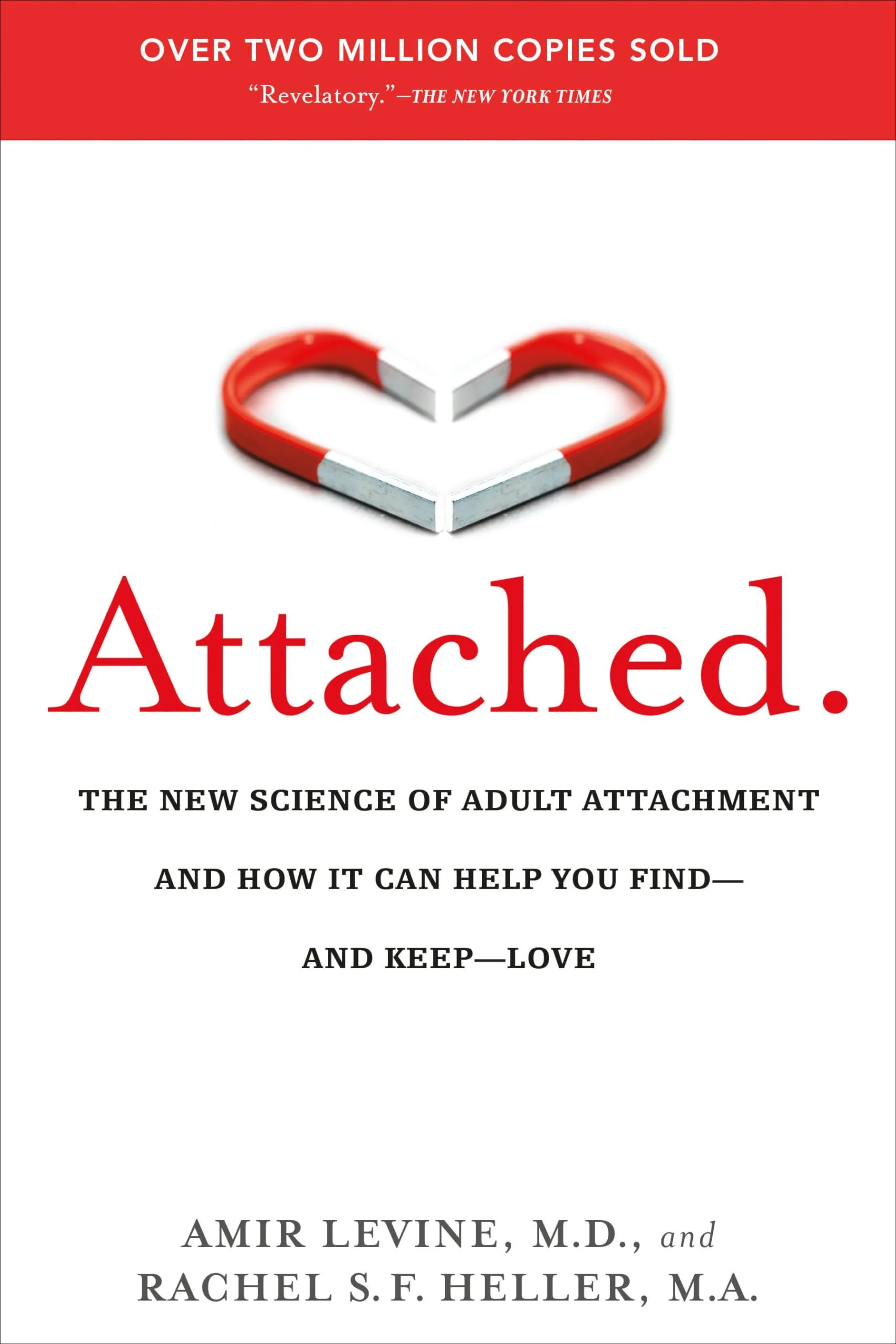 Book cover titled 'Attached' with a red and white horseshoe magnet shaped like a heart at the top.