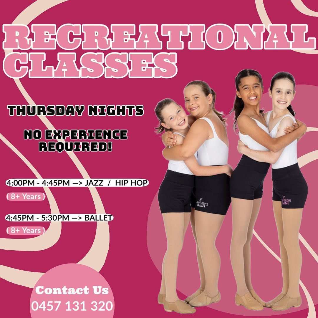 Come and try our Recreational Classes with Miss Olivia! No experience required! Bring your friends 🥰

Enjoy a fun 45 minute class of Jazz / Hip Hop and Ballet 🩰

Contact us to book your spot! 

#recreationaldance #jmabstudios