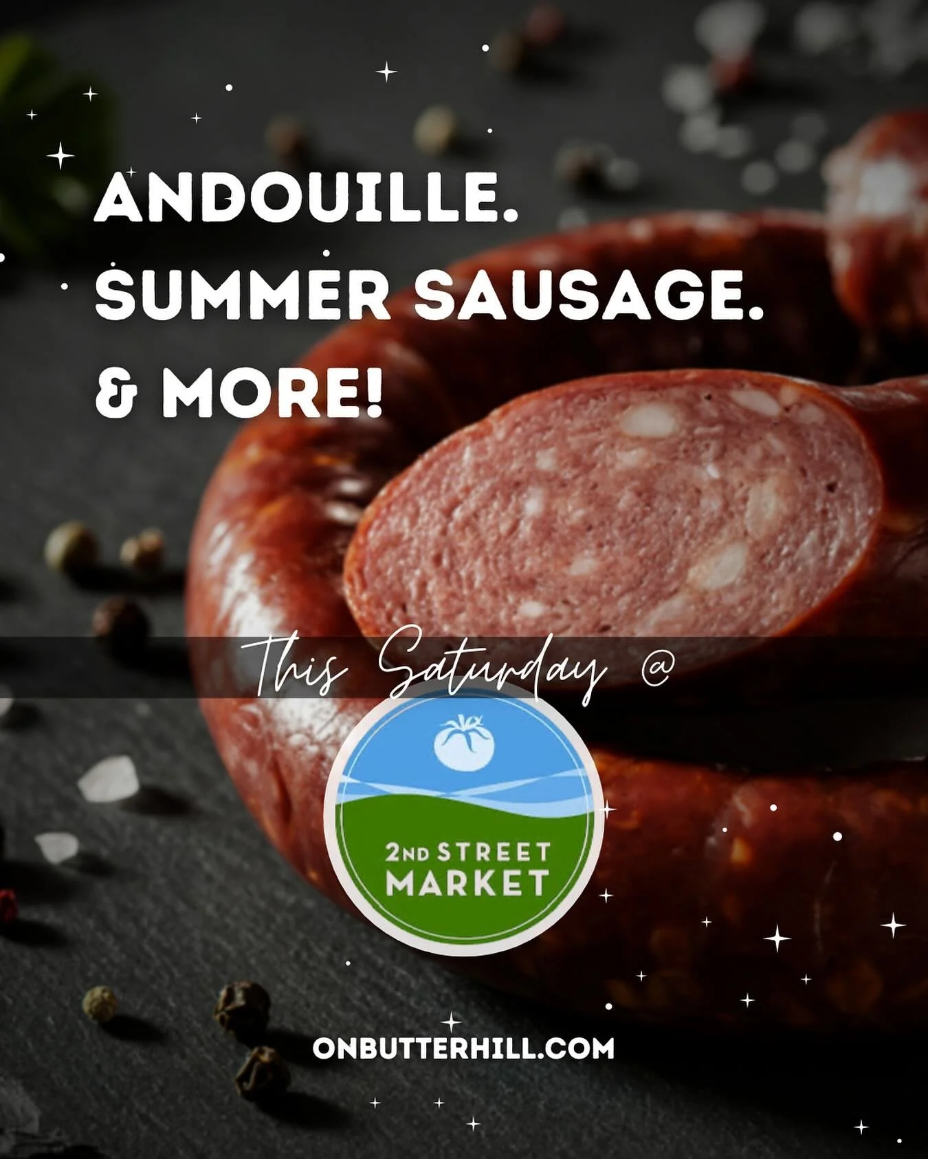 This Saturday! Come and see us at 2nd Street Market, 9-3. We&rsquo;ll be sampling our NEW summer sausage &amp; we&rsquo;ll have beautiful smoked holiday hams ready as well! There are only a couple more chances to connect with us at the markets this s