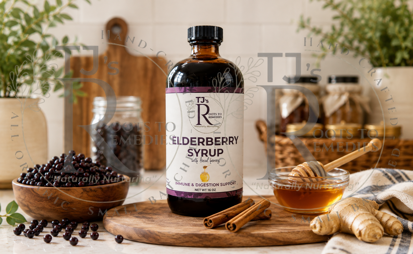 16 FL OZ Organic Elderberry Syrup w/ Honey & Lemon