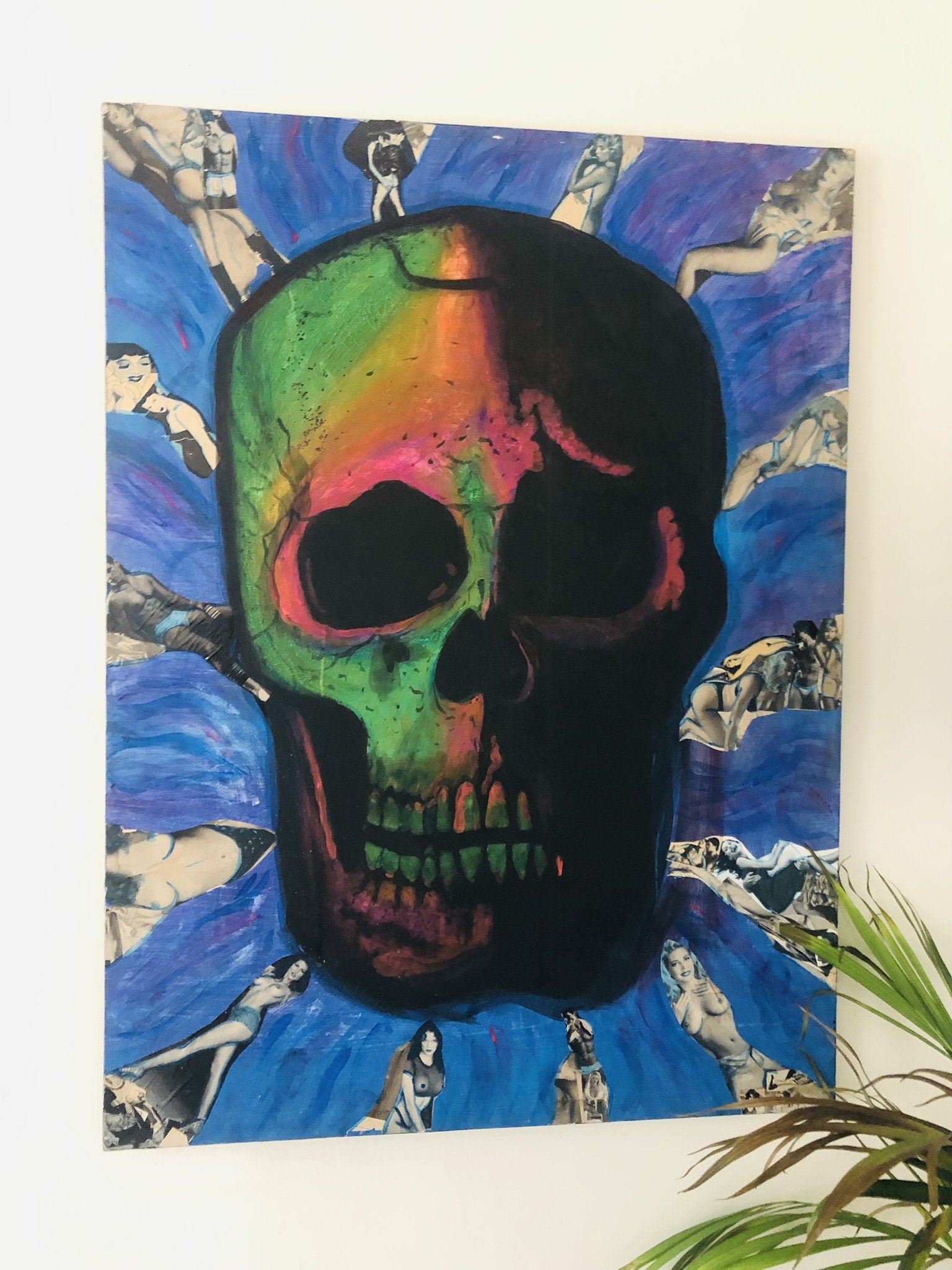 Dave the Rainbow, Black light paint on Canvas, 36 x 24 — Long Beach, 2019