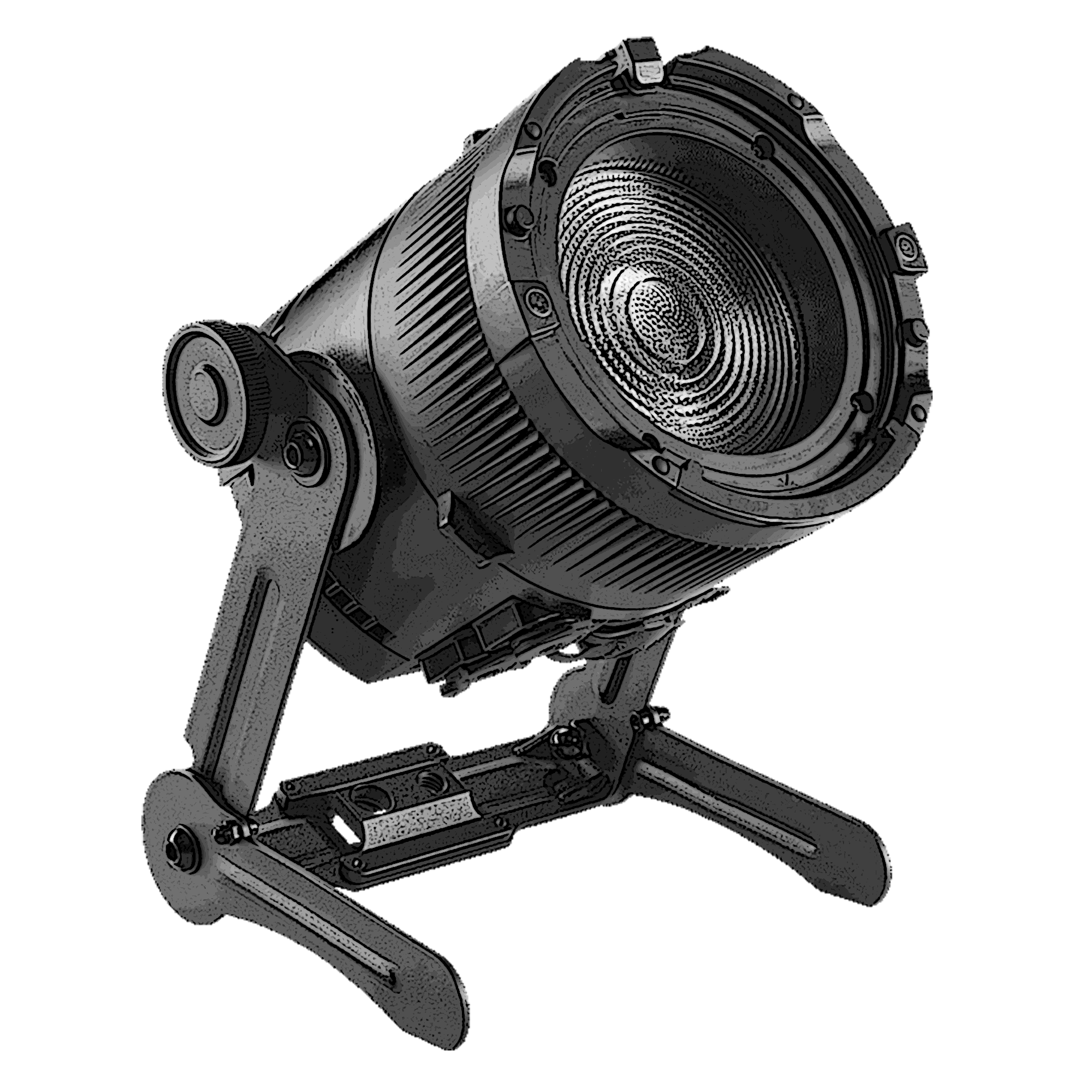 Ein Gerätekamera mit Stativ, schwarz-weiß