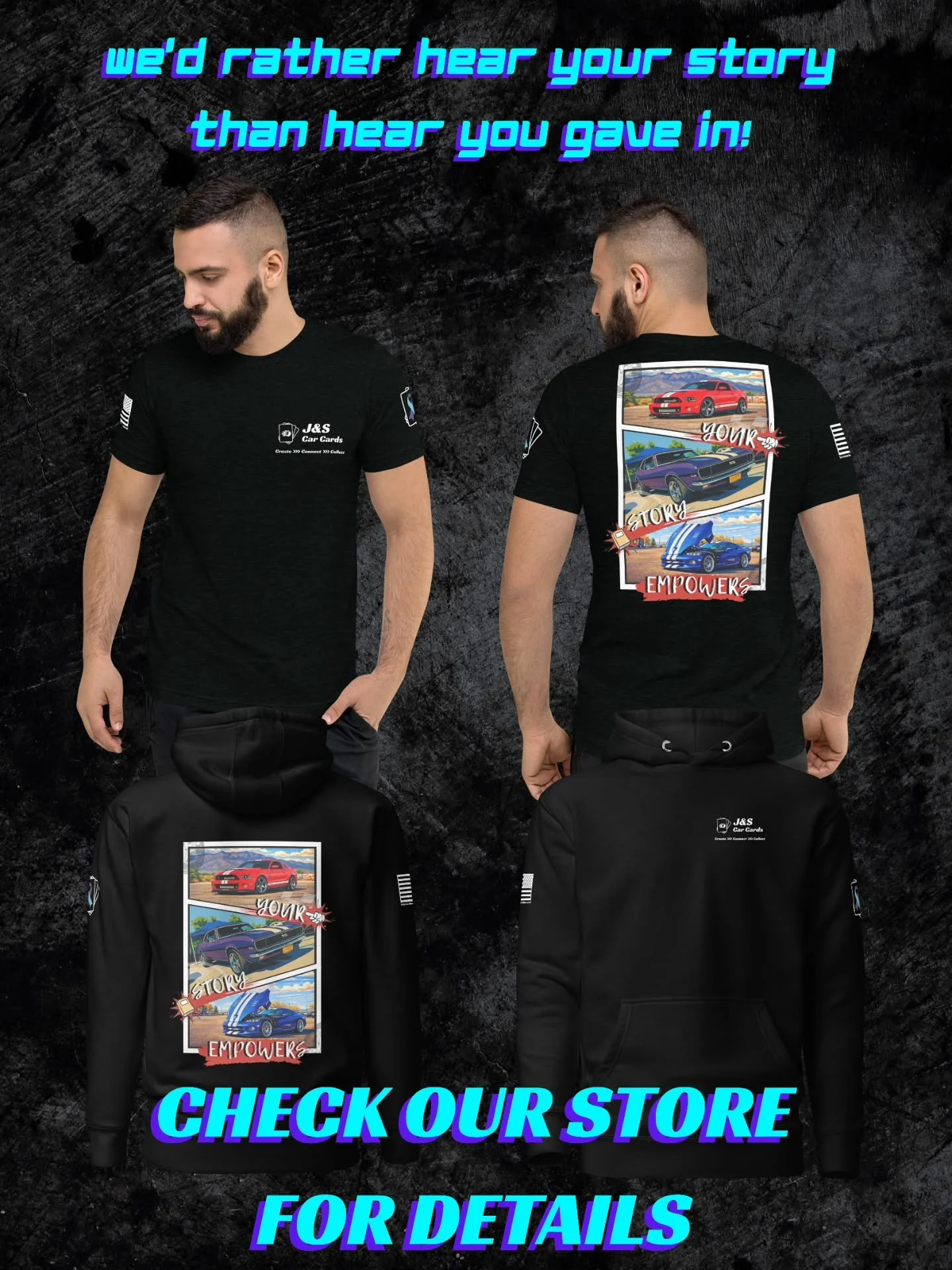 www.jnscarcards.com/card-shop/clothing

We have some incredible shirts on sale. Give them a look!