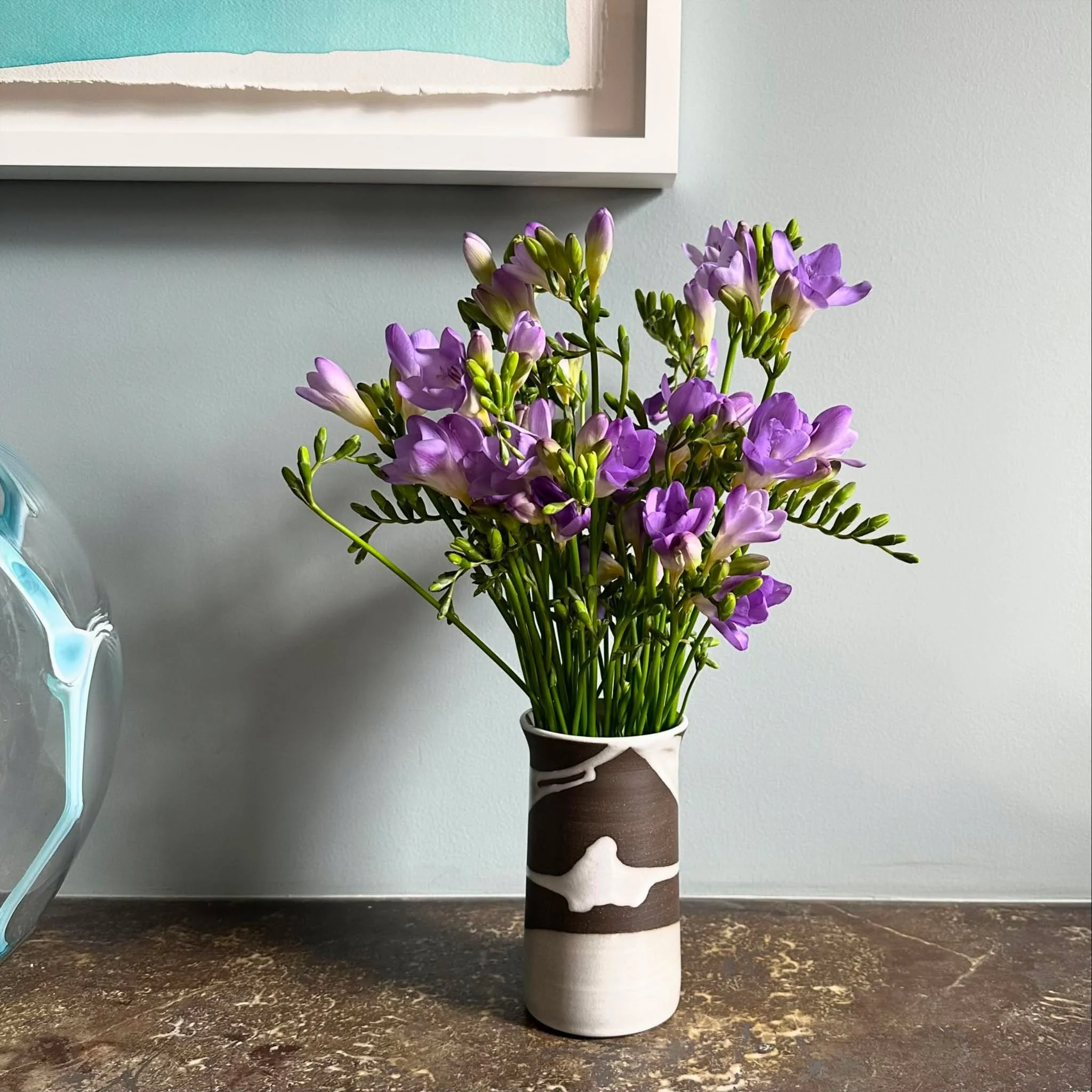 Blue, lavender and brown are a lovely combination. This small &ldquo;Cloud&rdquo; vase is available at barryriceceramics.com, linked in my bio.

#ceramics #wheelthrown #powerhouse_arts #handmade #brooklyn #pottersofinstagram
#pottery #glaze #ceramica