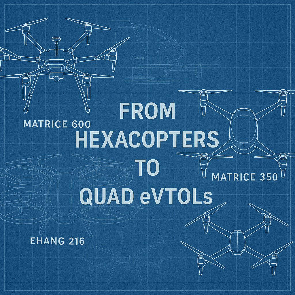 Evolución de configuraciones de brazos en drones DJI y eVTOL EHang