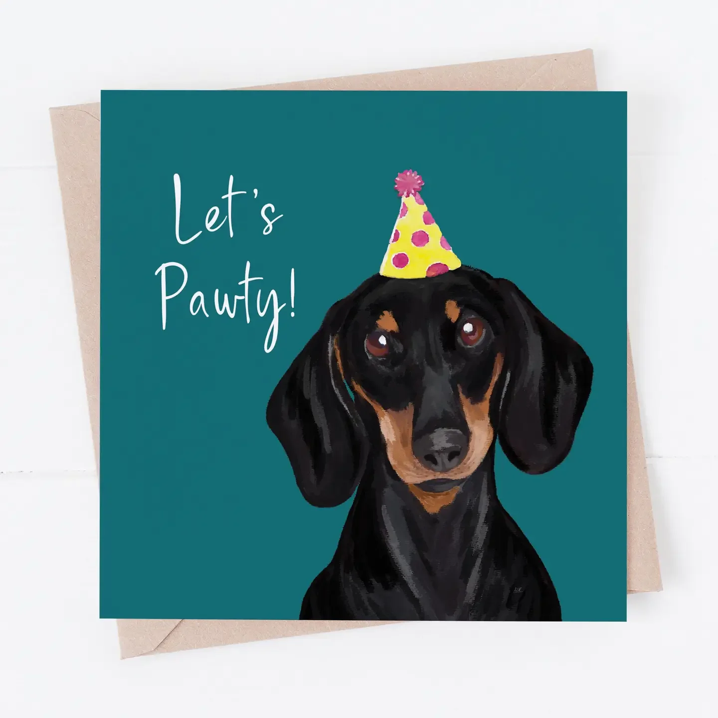 “Let’s Pawty!” Dachshund Birthday Card – By Richarts Designs