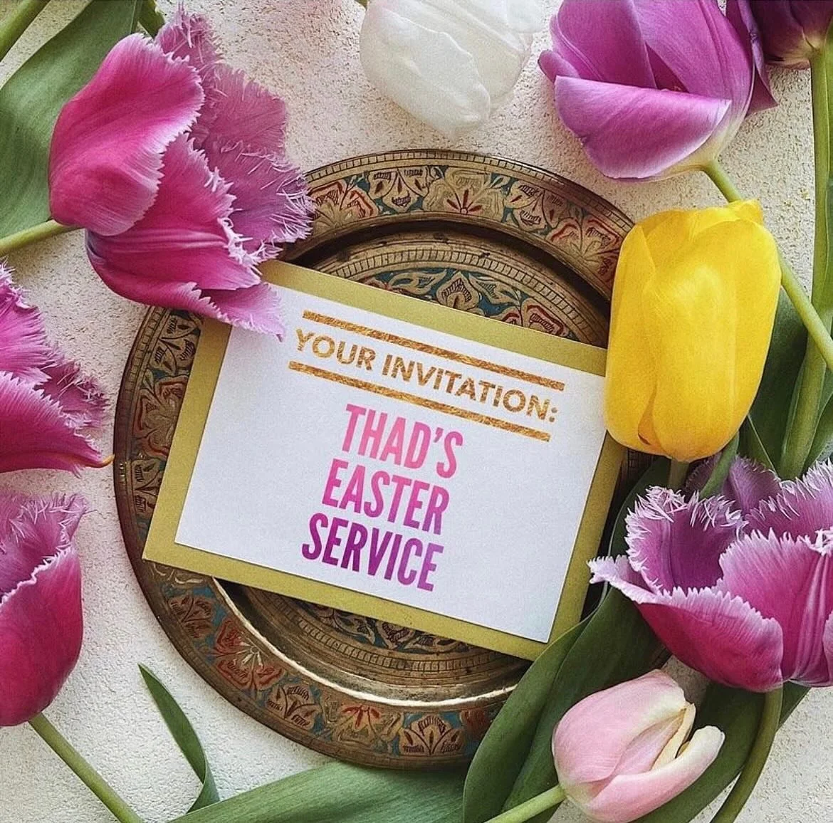 YOU ARE INVITED! 🩷✨ Join us at 10am this Sunday in person or virtually for our Easter celebration (8520 Warner Dr.) We have incredible music from the Thad&rsquo;s band and an inspiring message from lead minister Rev. Jon Dephouse; along with crafts,