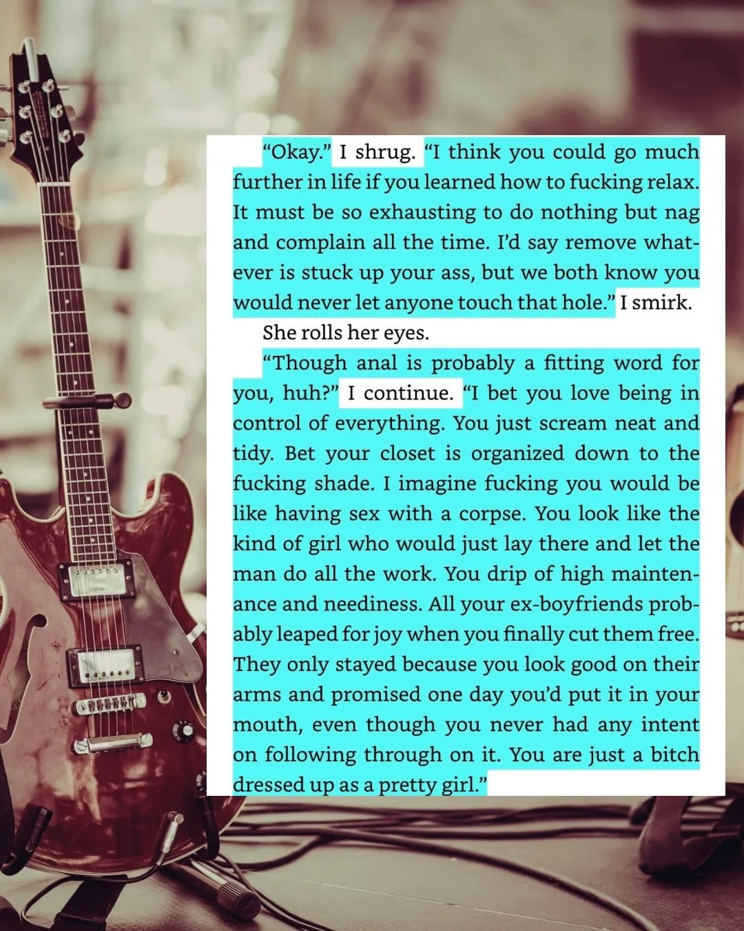 They insult each other the first night they meet. What will happen the second time? 

Read A Broken Melody to find out

Available on Kindle Unlimited, Amazon, Barnes and Noble, and more! 

#bookstagram #darkromance #rockstarromance #romancebooks #rel