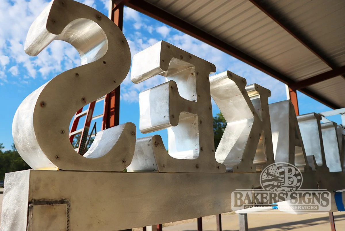 MONDAY. BACK TO BUILDING.

A new week is underway at Bakers&rsquo; Signs &amp; Manufacturing, and there&rsquo;s already plenty taking shape in the shop.

These signs are still in the fabrication process, but every project starts somewhere. Cutting, w