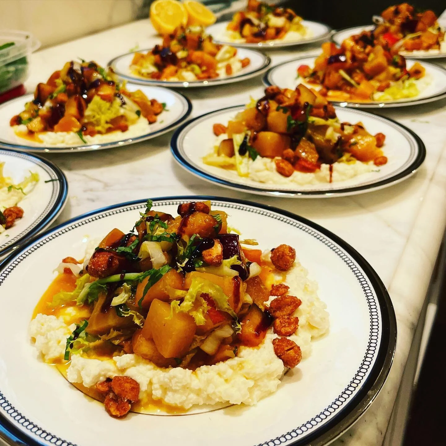 Roasted Golden Beets, Endive, Peaches, Plums, Nectarines, Mint, Whipped Feta, Peach Balsamic &amp; Honey Roasted Peanuts #privatechef #cincinnati #cincinnatichef #privatechefcincinnati