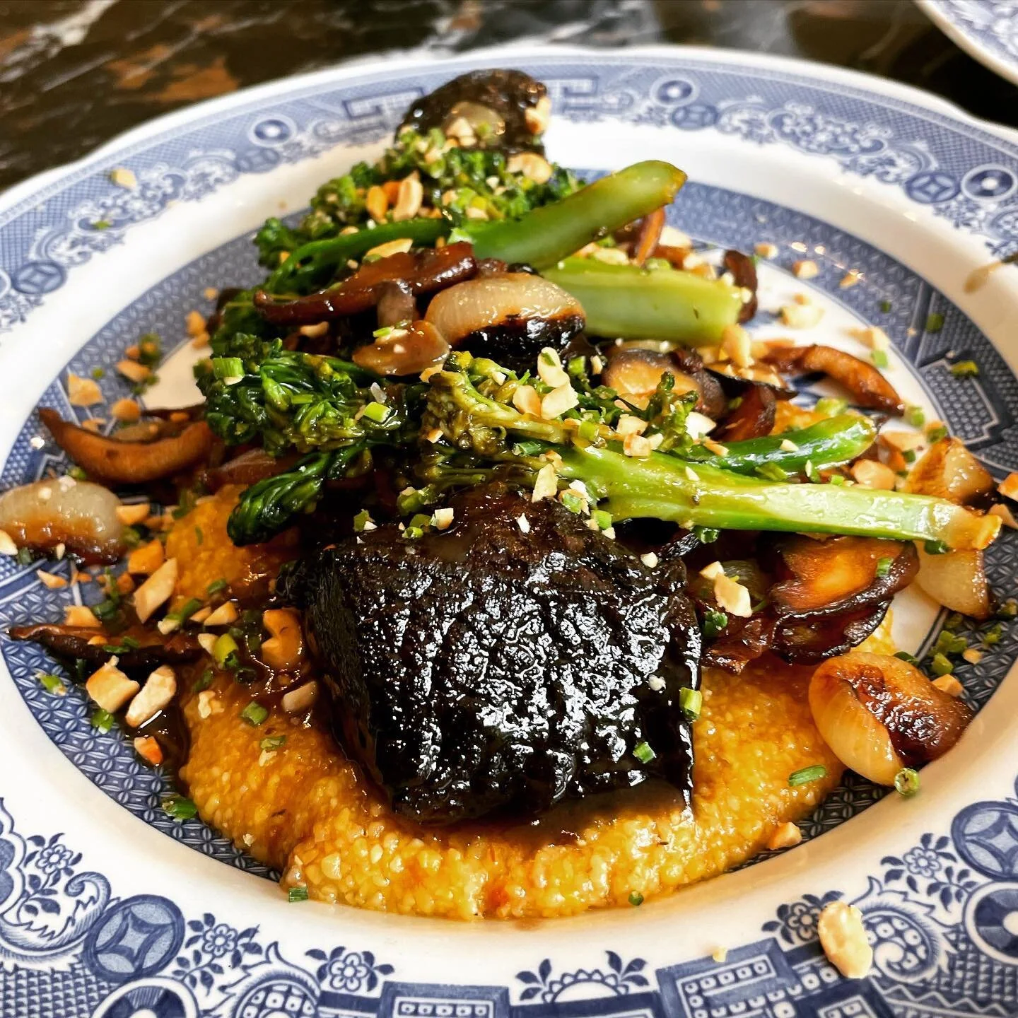 Barolo Braised Short Rib, Sundried Tomato Polenta, Broccolini, Caramelized Cipolinnis, Shitakes, Toasted Cashews#privatechef #cincinnati #cincinnatichefs #ohio