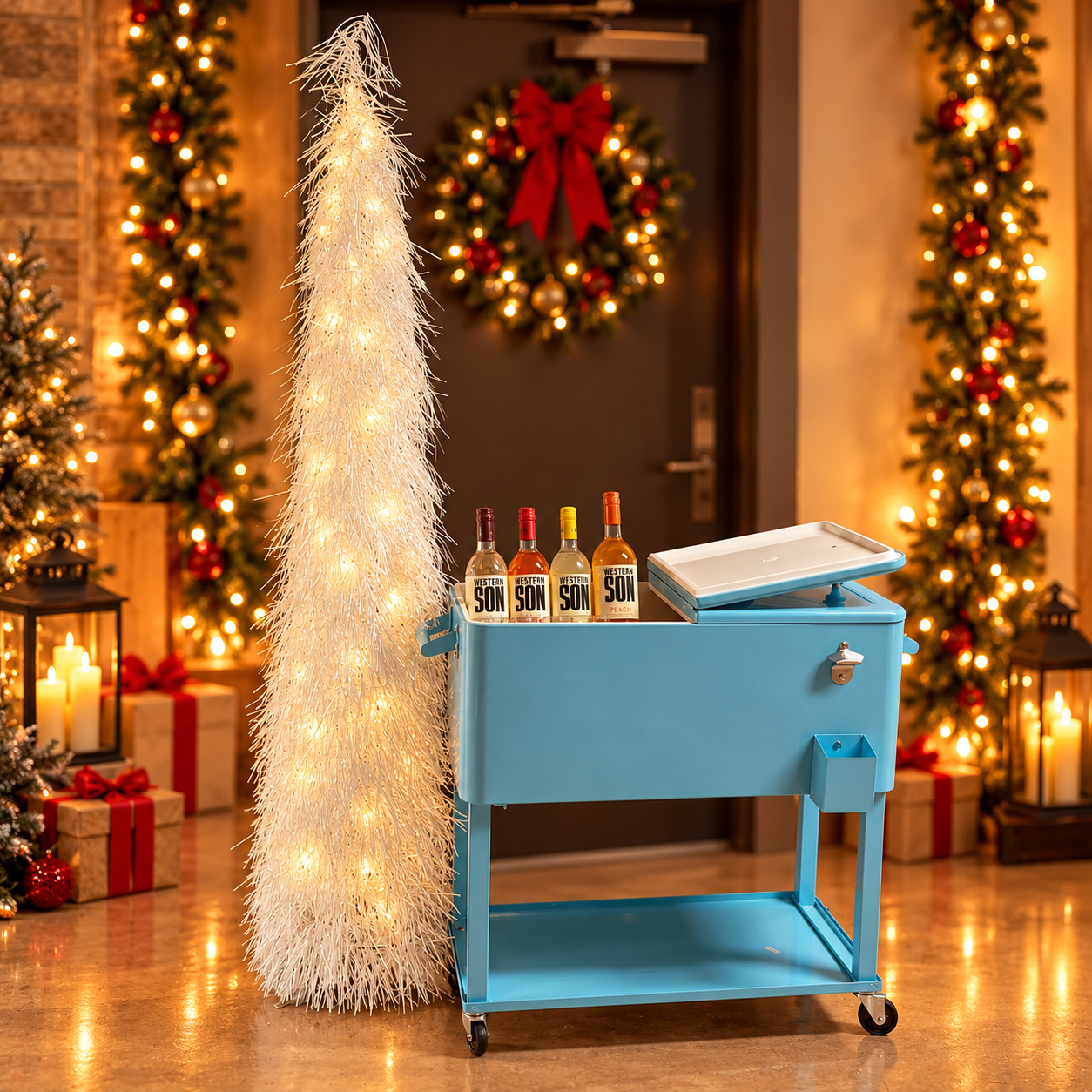 Cozy Christmas Cooler Cart Display.png