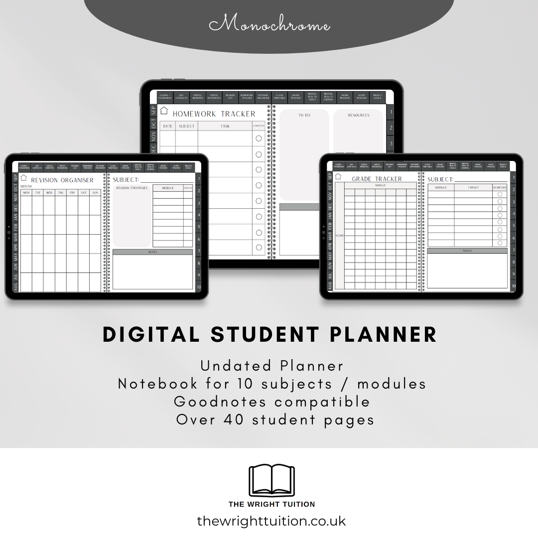 Student Digital Planner- Monochrome