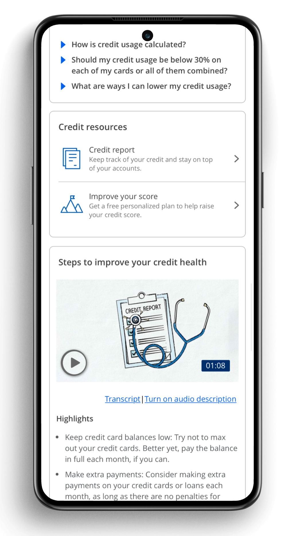 Embedded entry points to other relevant tools and resources allow users to take next steps.