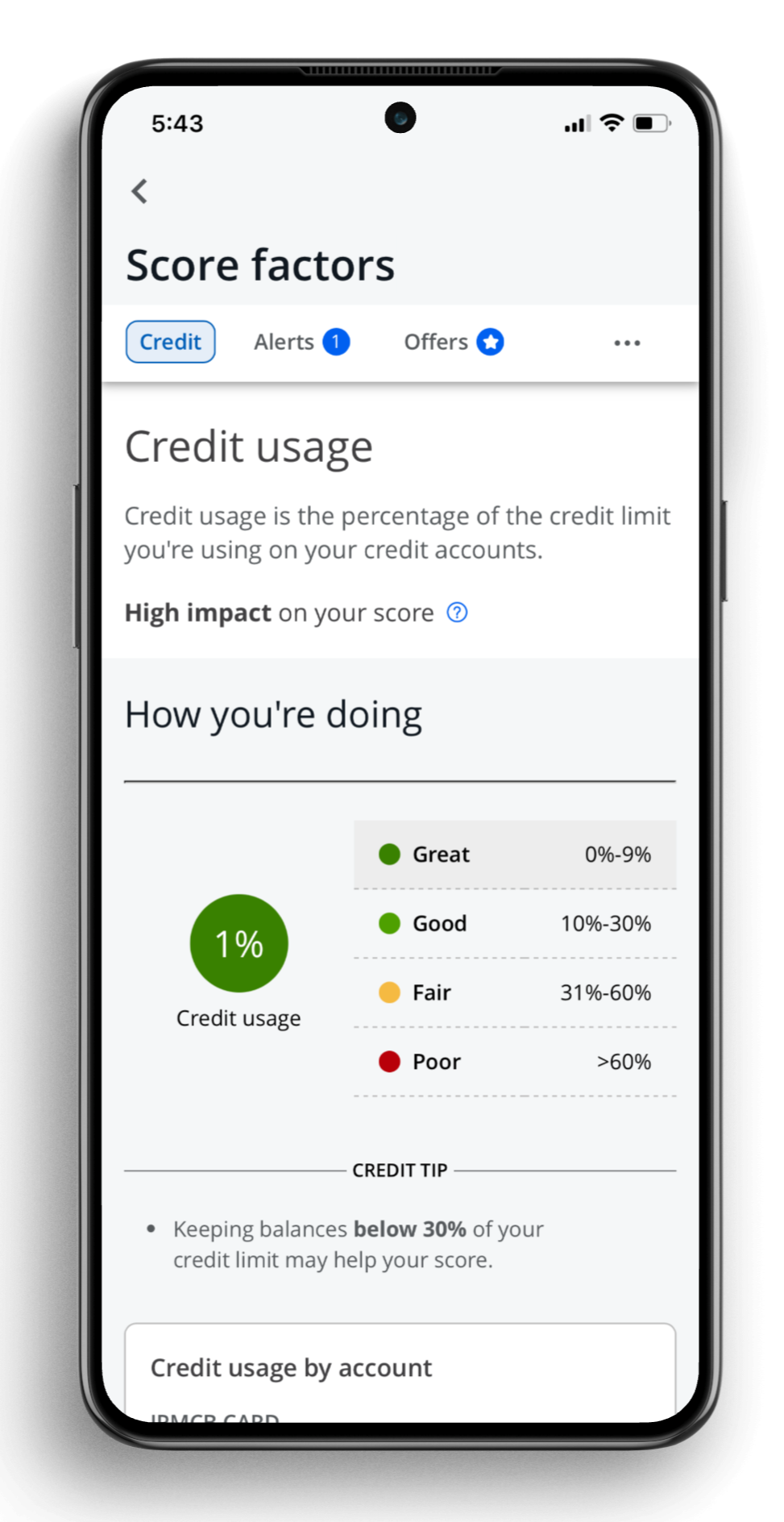 A summary explains each factor's significance and the user's current standing.