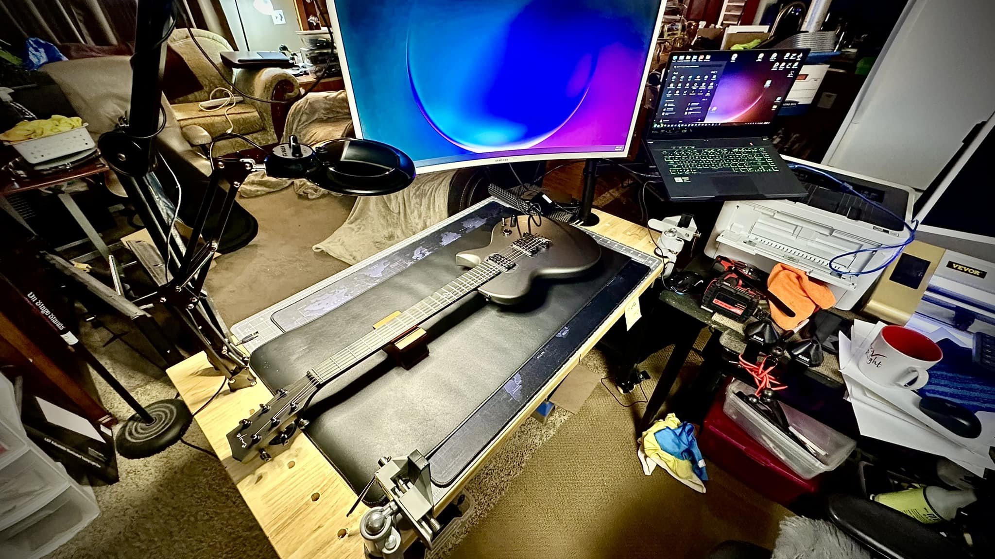 It has been a particularly busy week, filled with various activities and events - some of which have been challenging, but mostly have been quite positive and rewarding. Here is my home workbench and studio, which, while not yet completely finished, 