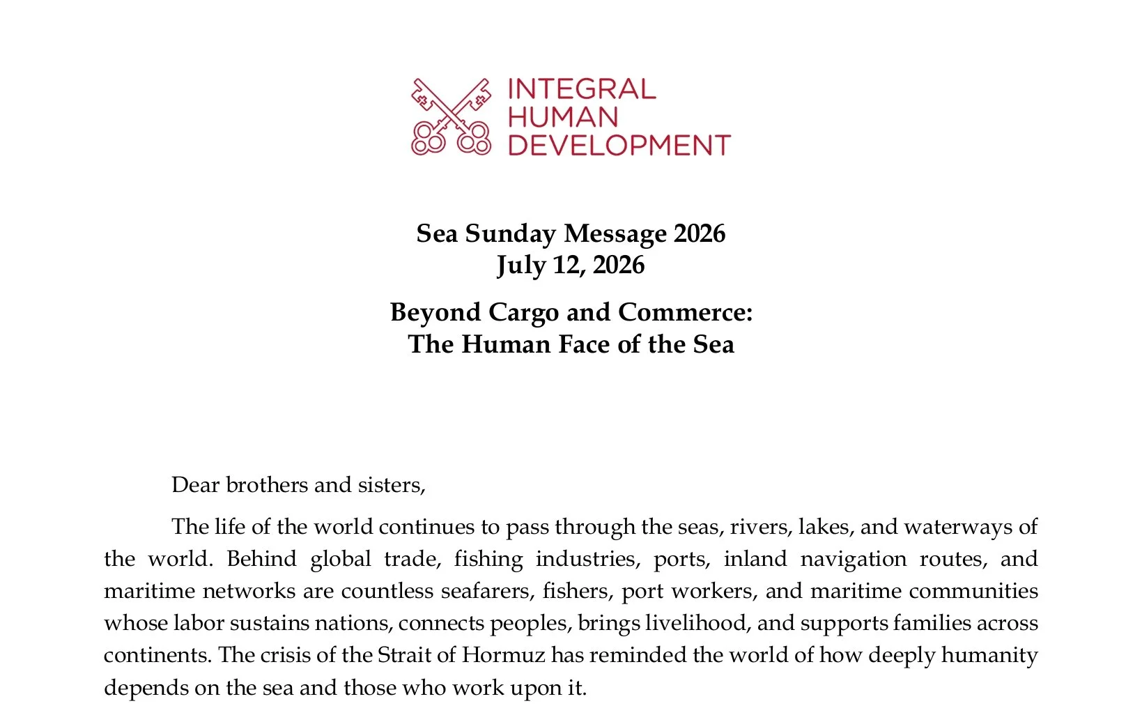 Sea Sunday Message 2026
