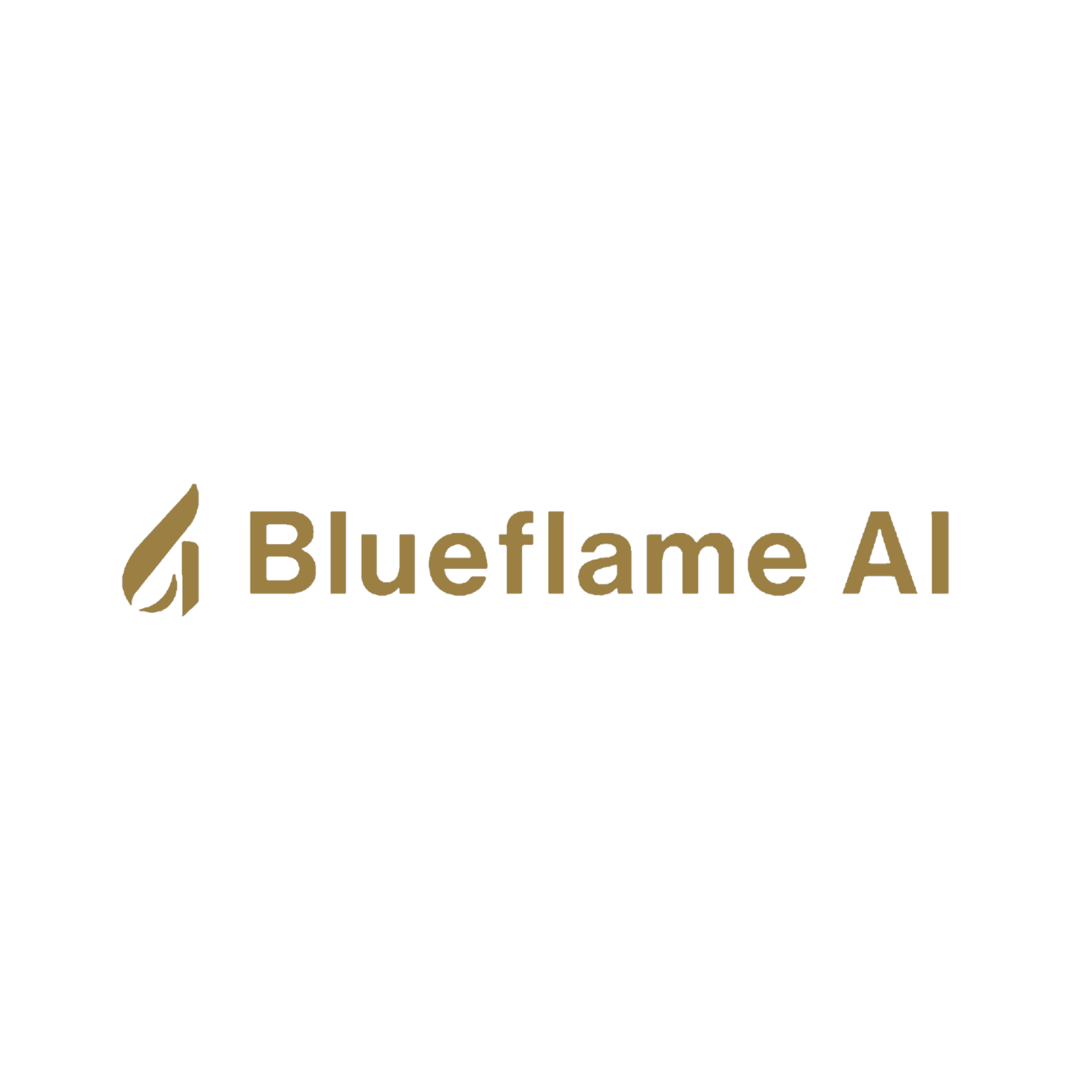 Logo of Blueflame AI, featuring a stylized flame icon and the company name in gold lettering.