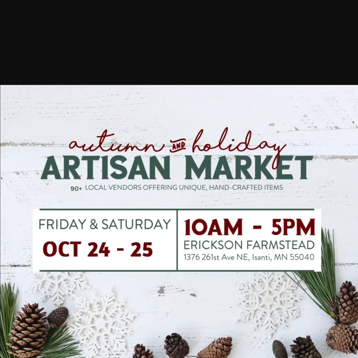 Last hurrah for 2025! Come check out the vendors, shop, and sip on a Salted Caramel Pumpkin Latte 🎃 ☕️ @erickson_farmstead 
Fall Perfection 🍂! #mnfall #mnmarket #mnfun #mncoffee