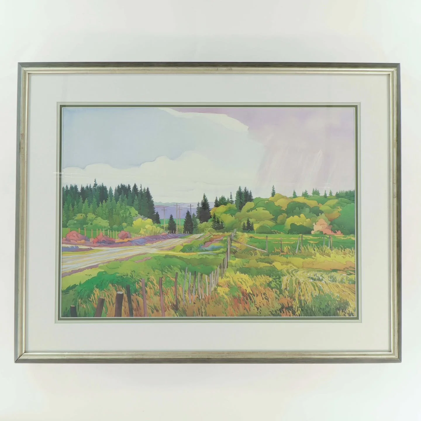 Keith Thomson&rsquo;s landscapes capture the essence of the Canadian Prairies with stylized color fields and rhythmic forms. His work bridges tradition and modern design, echoing both Group of Seven influence and contemporary printmaking. These piece