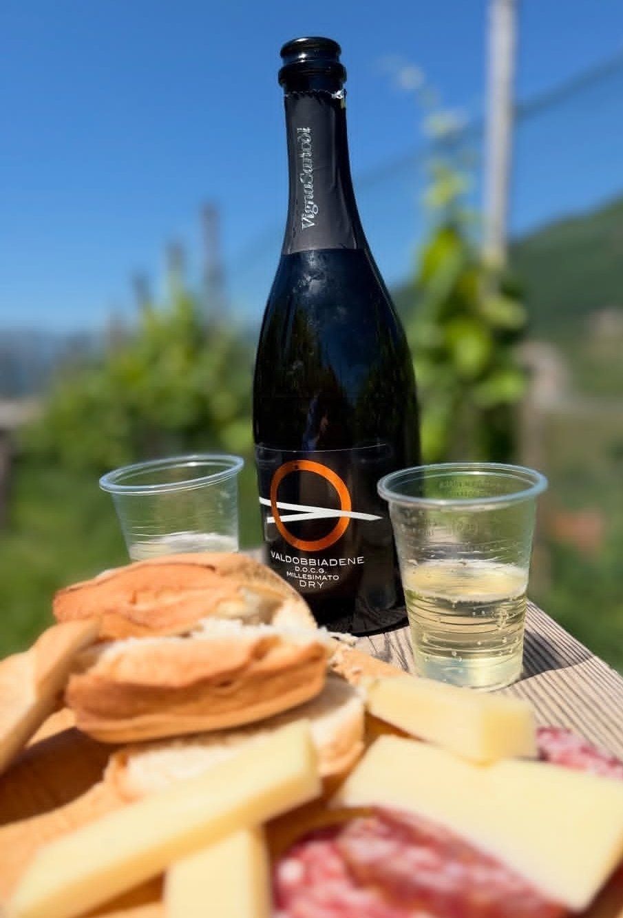 PROSECCO BOTTLE IN ITALY WITH A VIEW