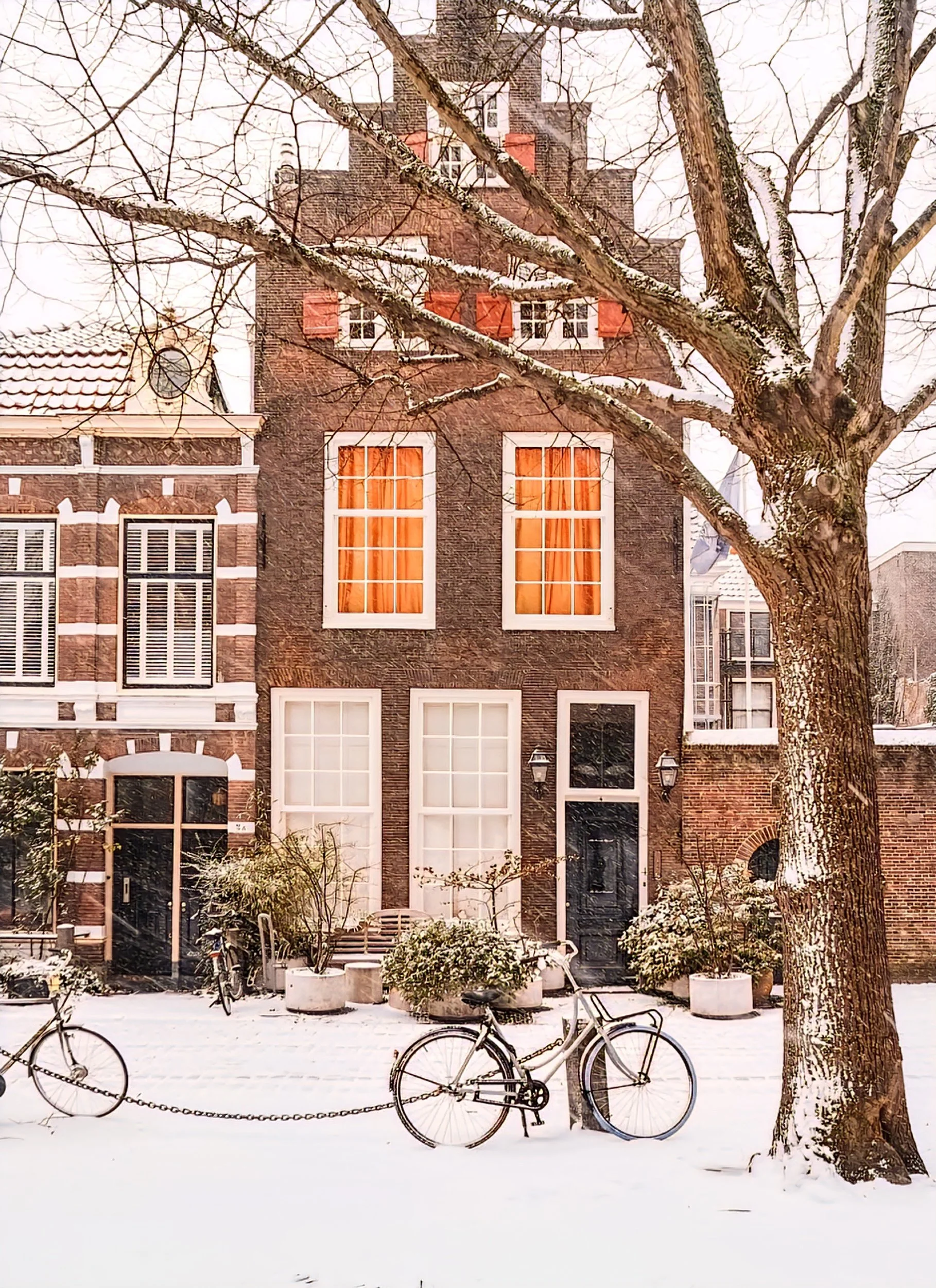 dutch architecture in leiden in winter