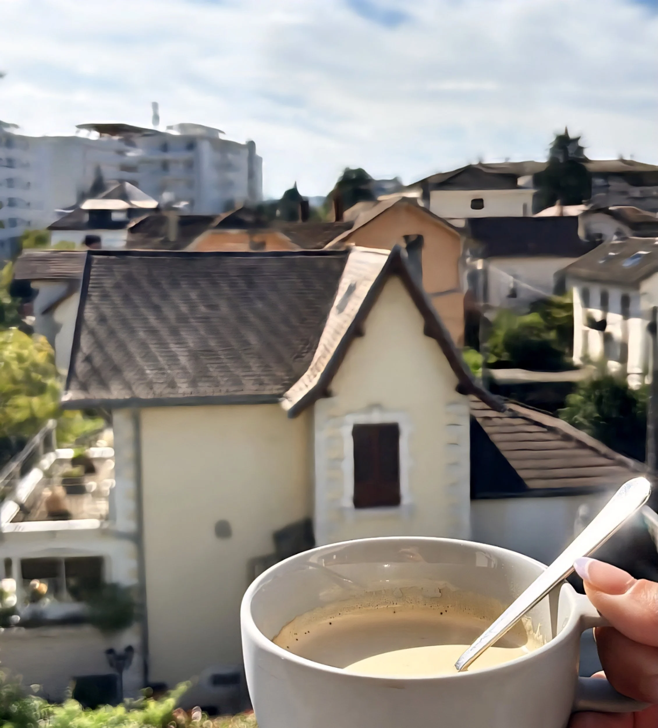 coffee on balcony in Annecy