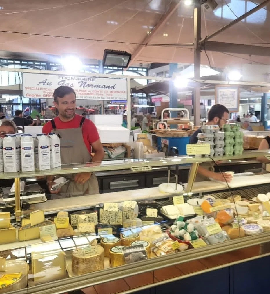 market cheese stand in dijon