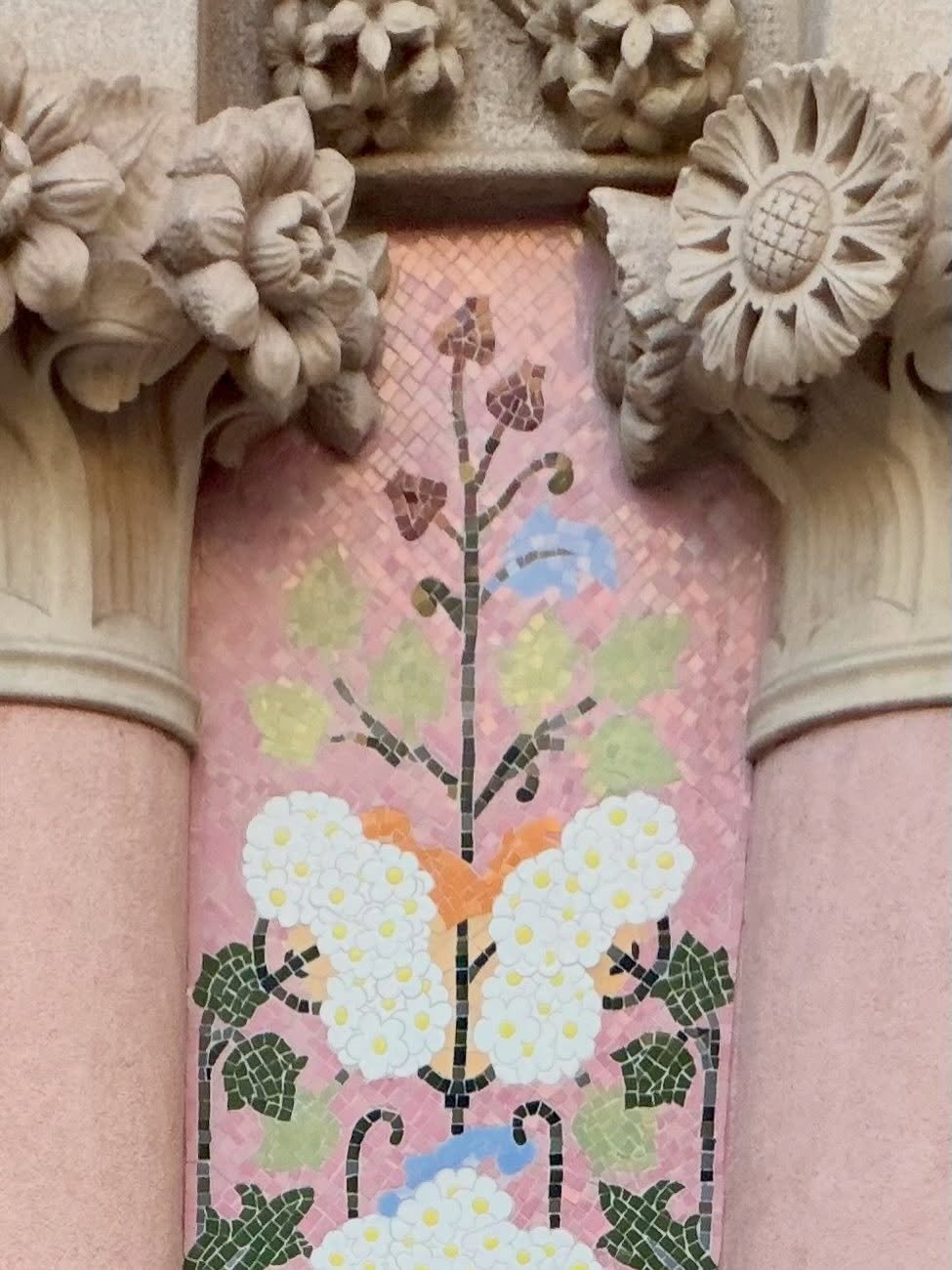 Carved stone flowers on a facade