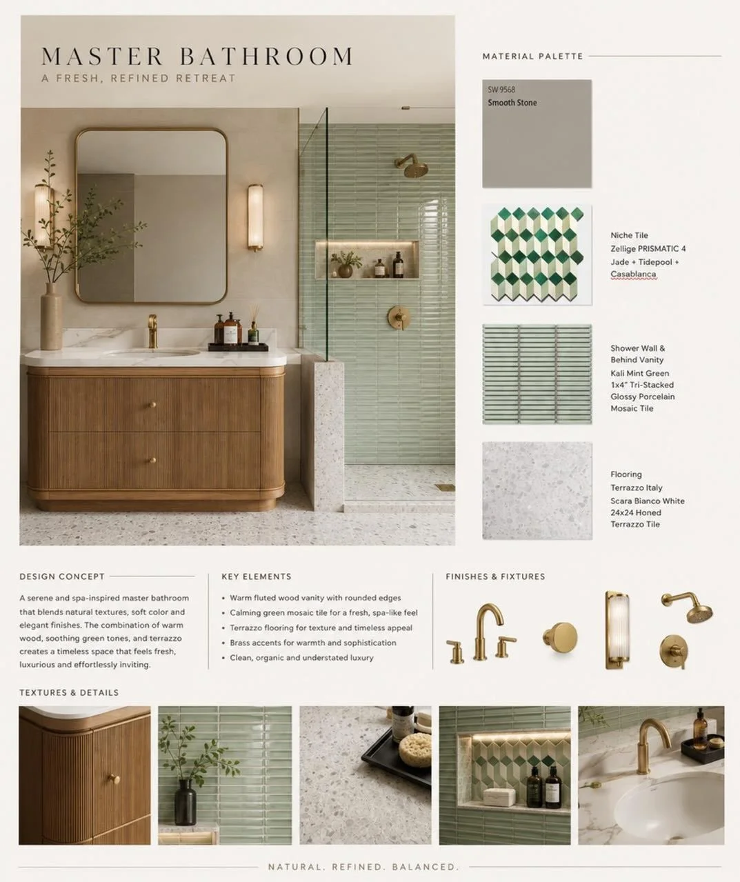A first look at the moodboard for a project currently in progress. Exploring the colors, materials, and details that will shape the final space.