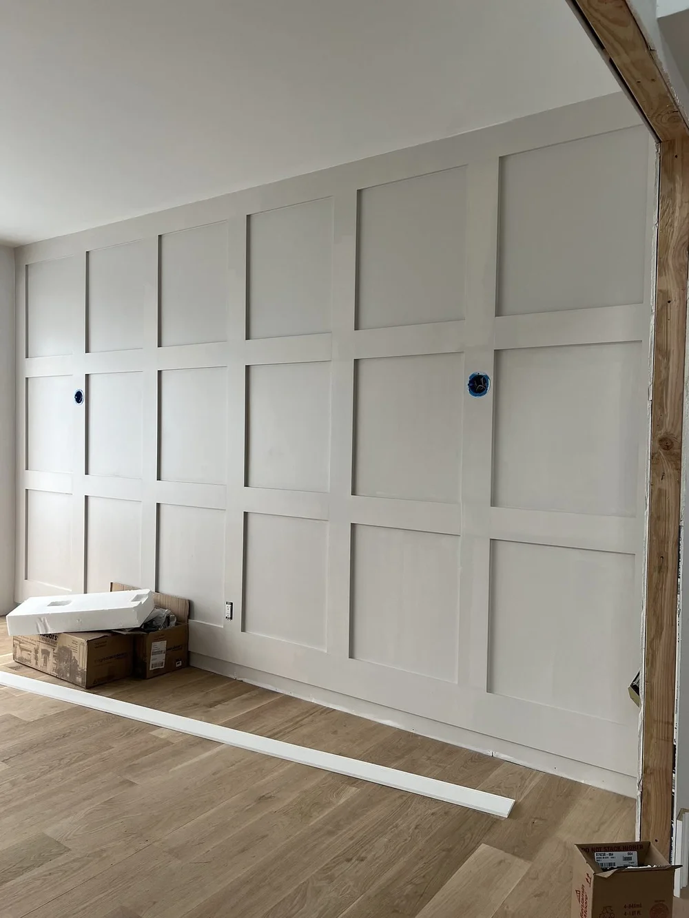 Paneled wall during construction
