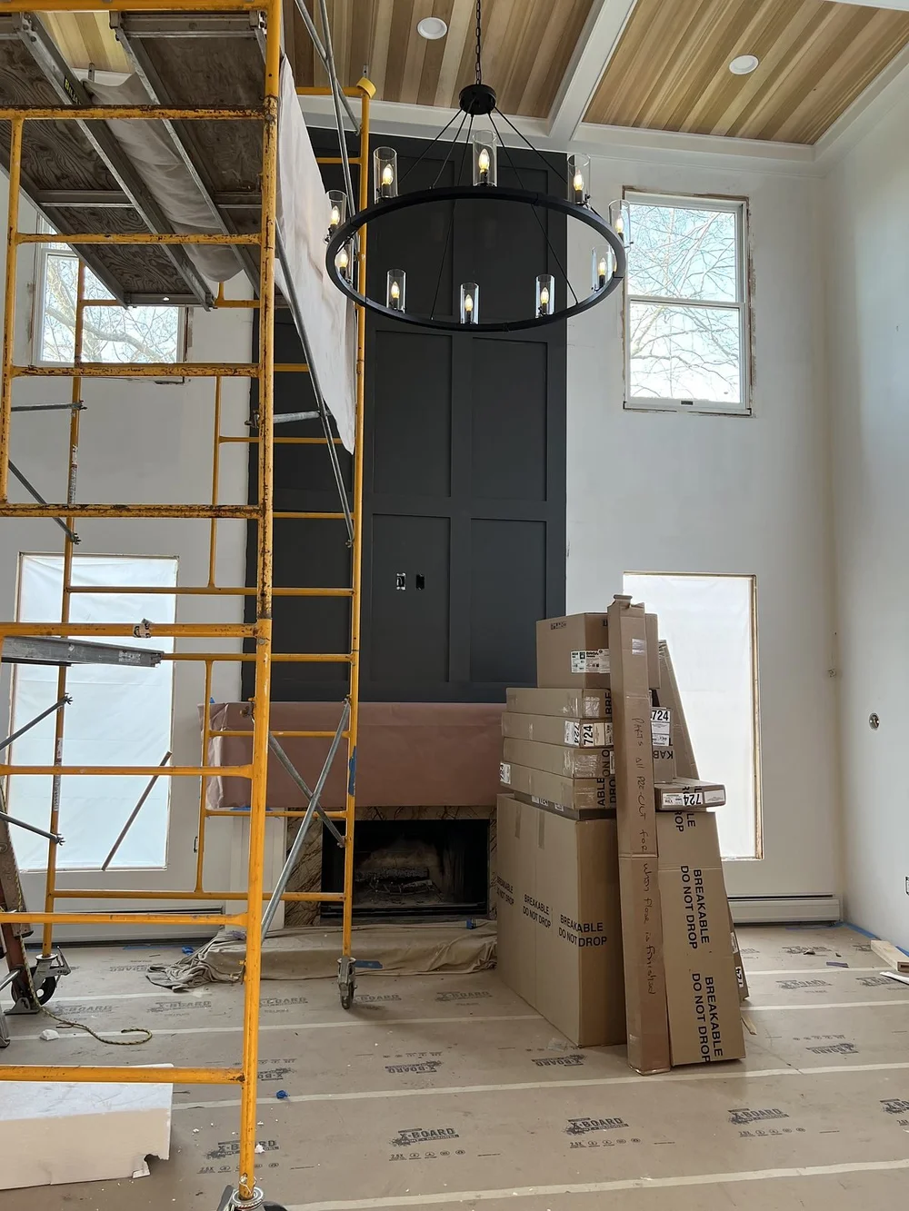 Great room during construction