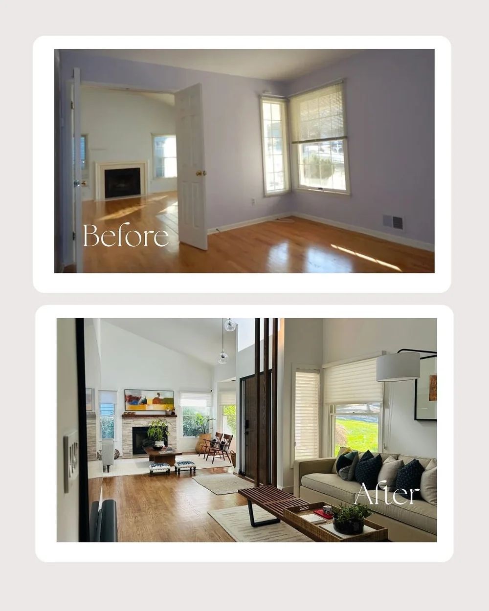 Before and after: family room with fireplace