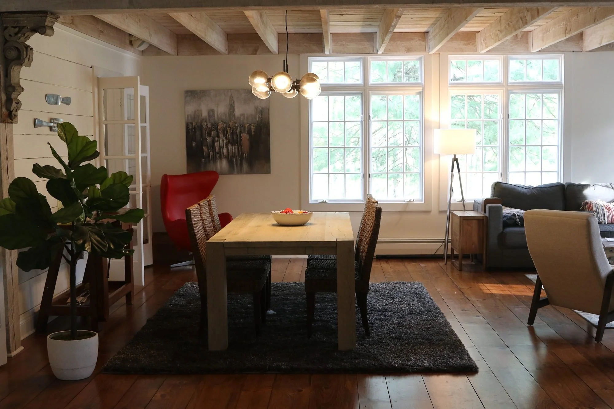 Dining and living, filled with light