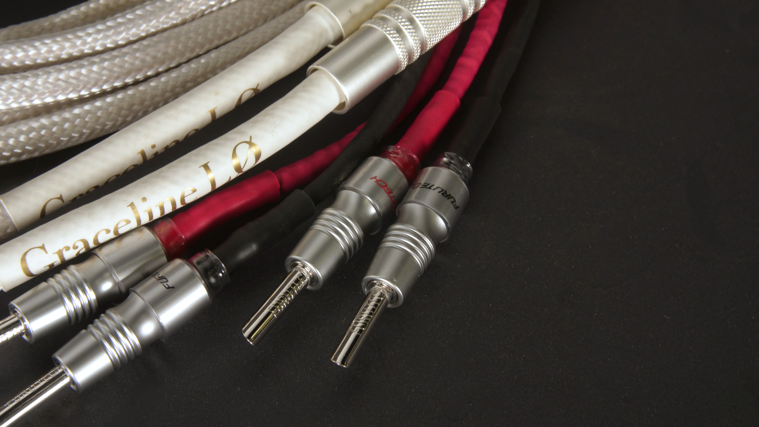 Hifi Audio Speaker Cables by Black Cat cables. Level 0 Graceline speaker cables with furutech connectors