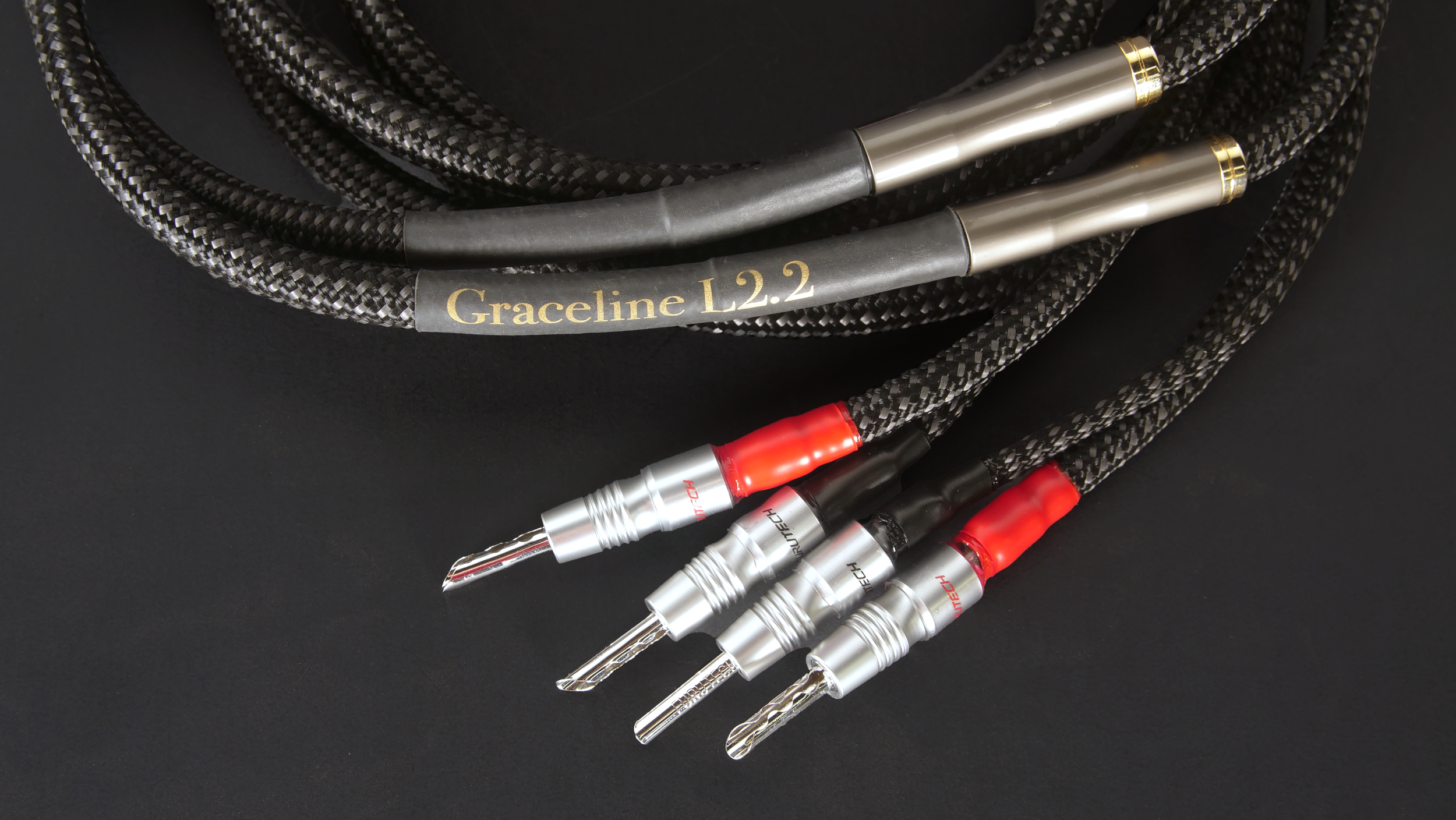 Hifi Audio Speaker Cables by Black Cat cables. Level 2 Graceline speaker cables with furutech connectors
