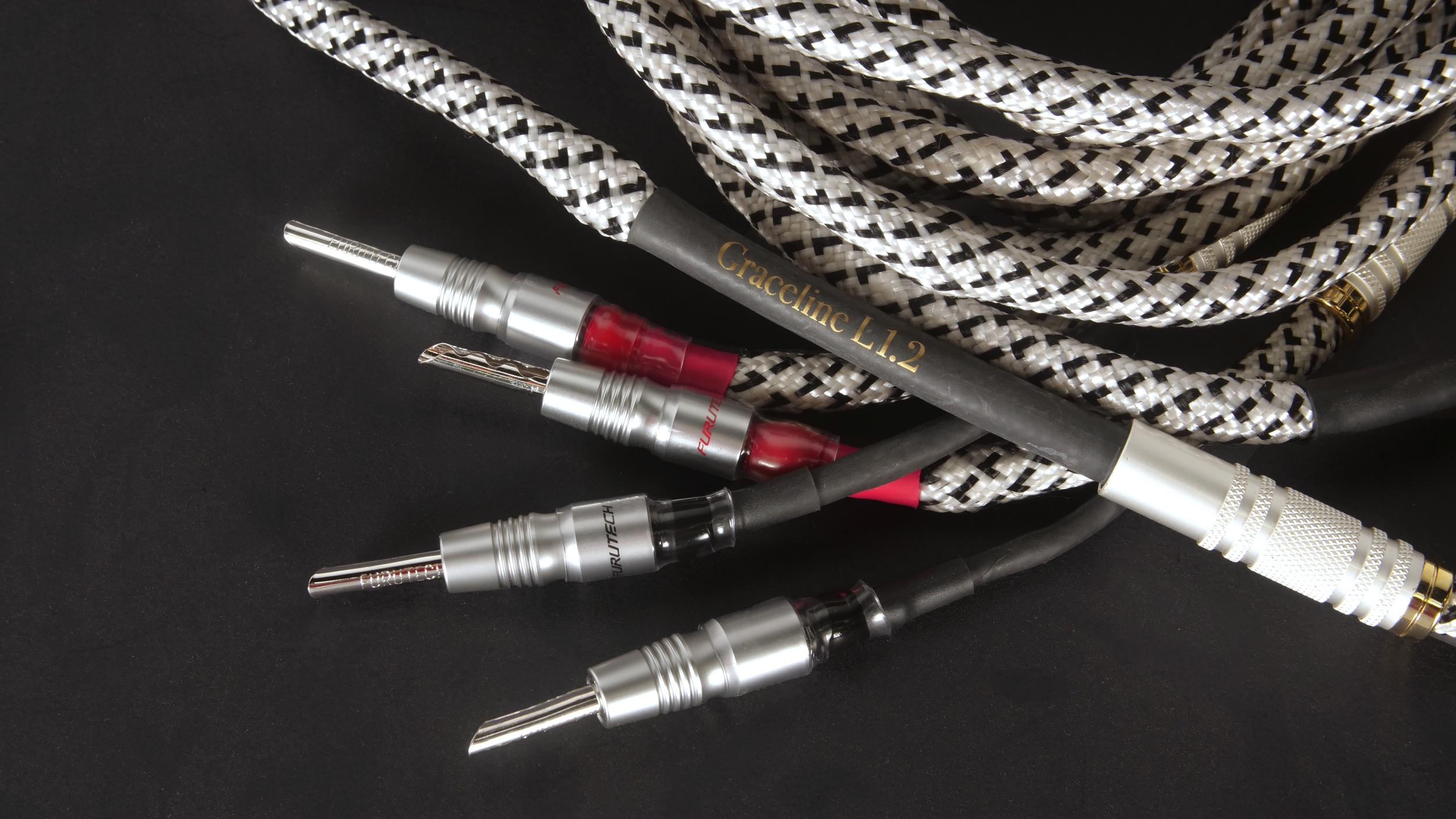 Hifi Audio Speaker Cables by Black Cat cables. Level 1 Graceline speaker cables with furutech connectors