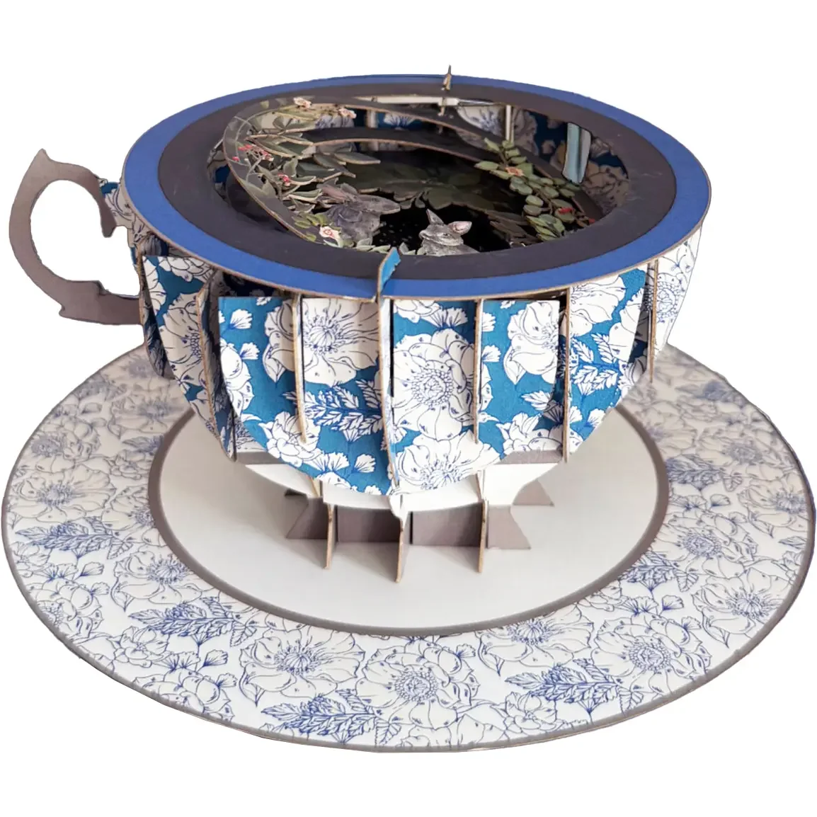 Tea Cup Pop Up Card Bunnies