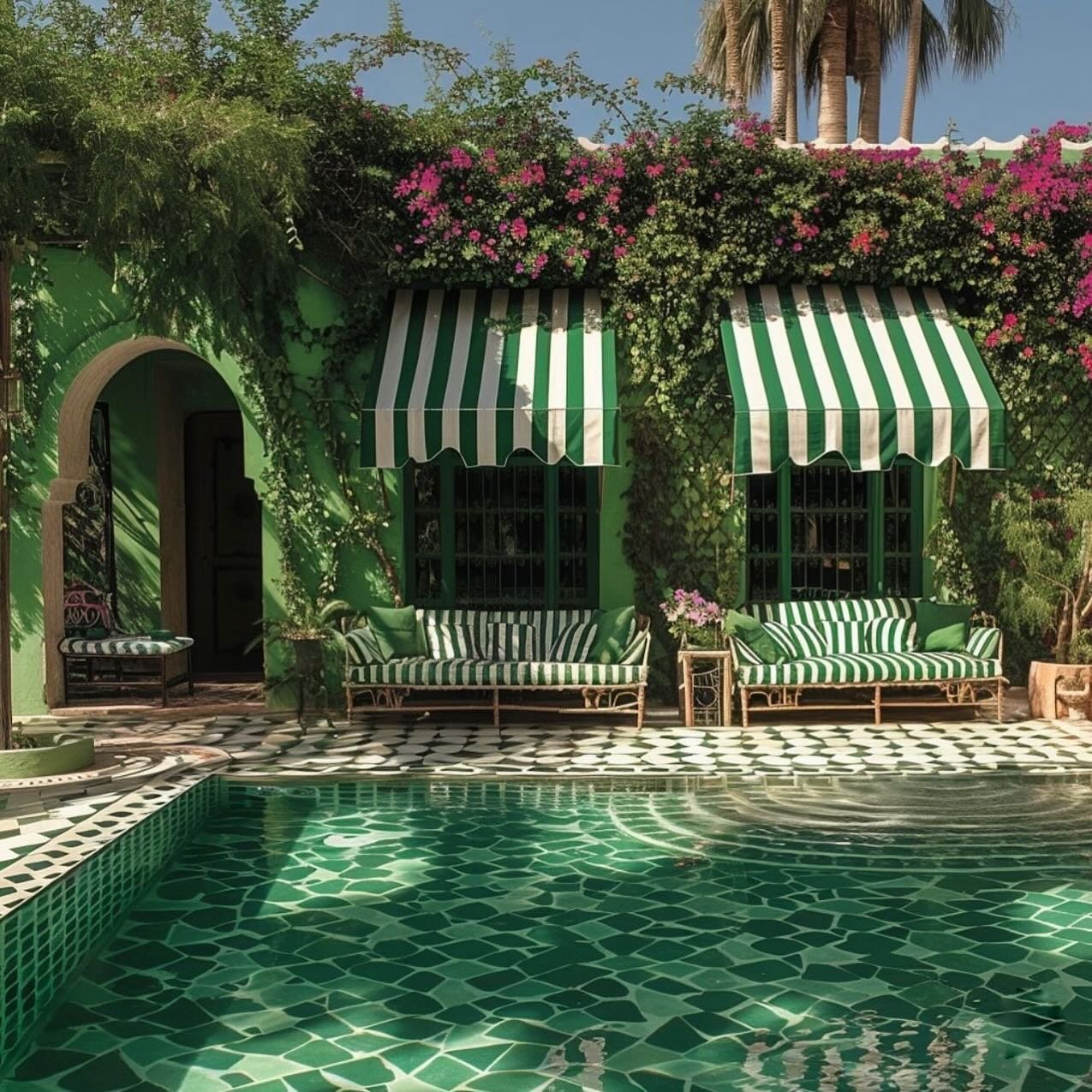 I am loving the mix of emerald with pistachio and let&rsquo;s not forget the striped awnings. What&rsquo;s your favorite part?

Outdoor inspiration c/o @baptistebohu