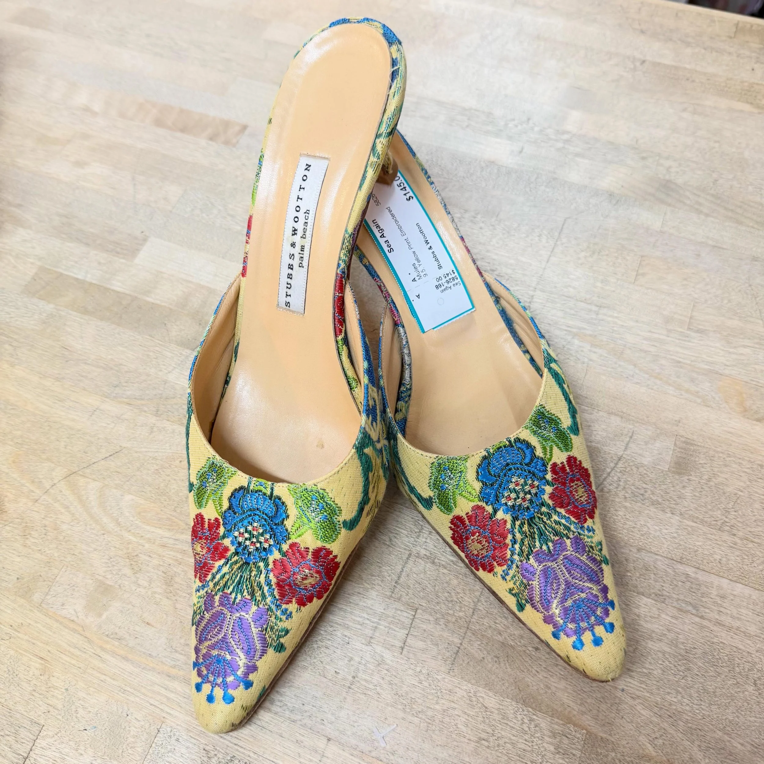 Stubbs &amp; Wootton embroidered mules. Sz 9.5 * $145
.
.
$8 shipping continental US
.
.
FOLLOW OUR BACKUP ACCOUNT: @seaagainconsignment