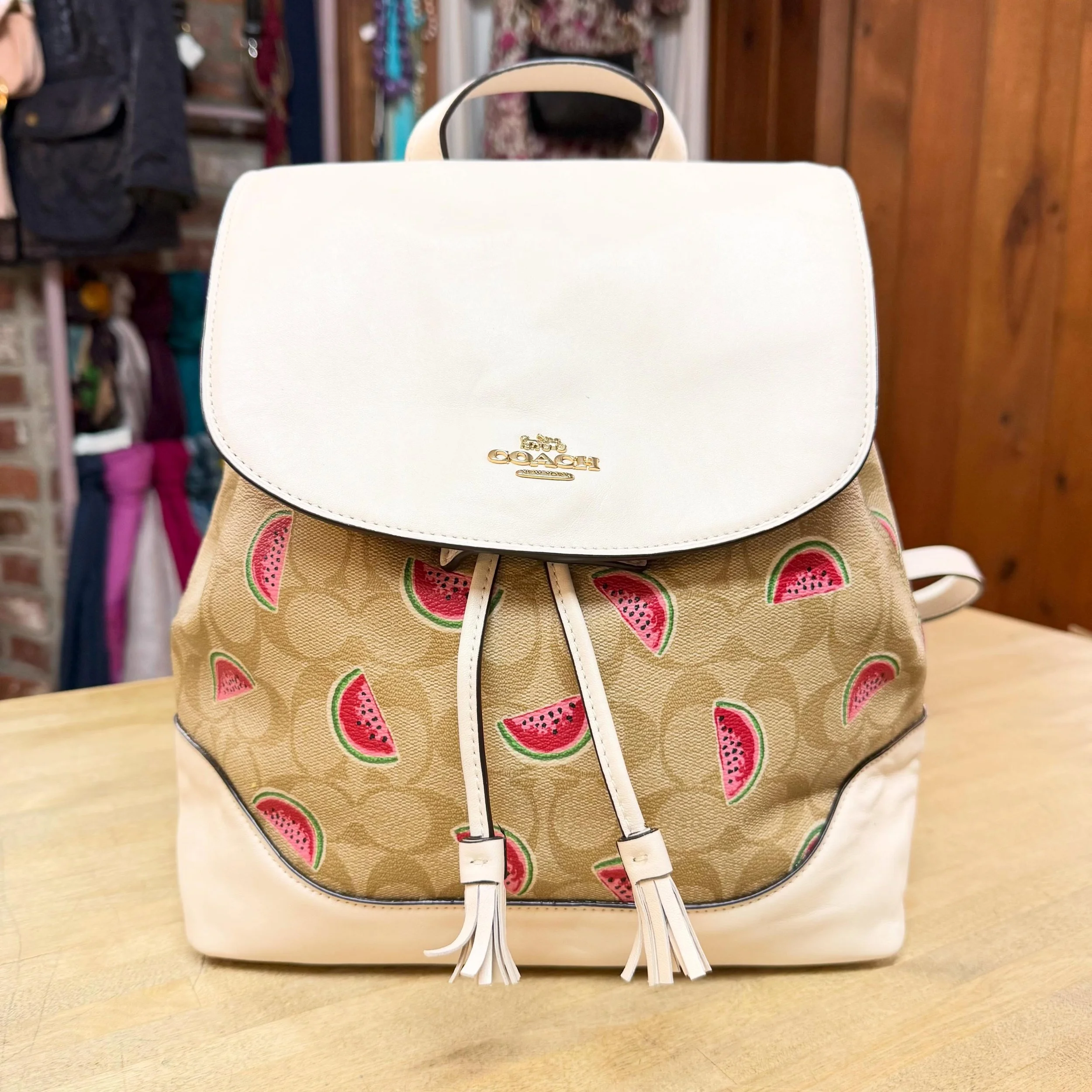 🆕 Coach Ella drawstring 🍉 print backpack * $145
.
.
$8 shipping continental US
Free shipping for purchases over $100
.
.
FOLLOW OUR BACKUP ACCOUNT: @seaagainconsignment