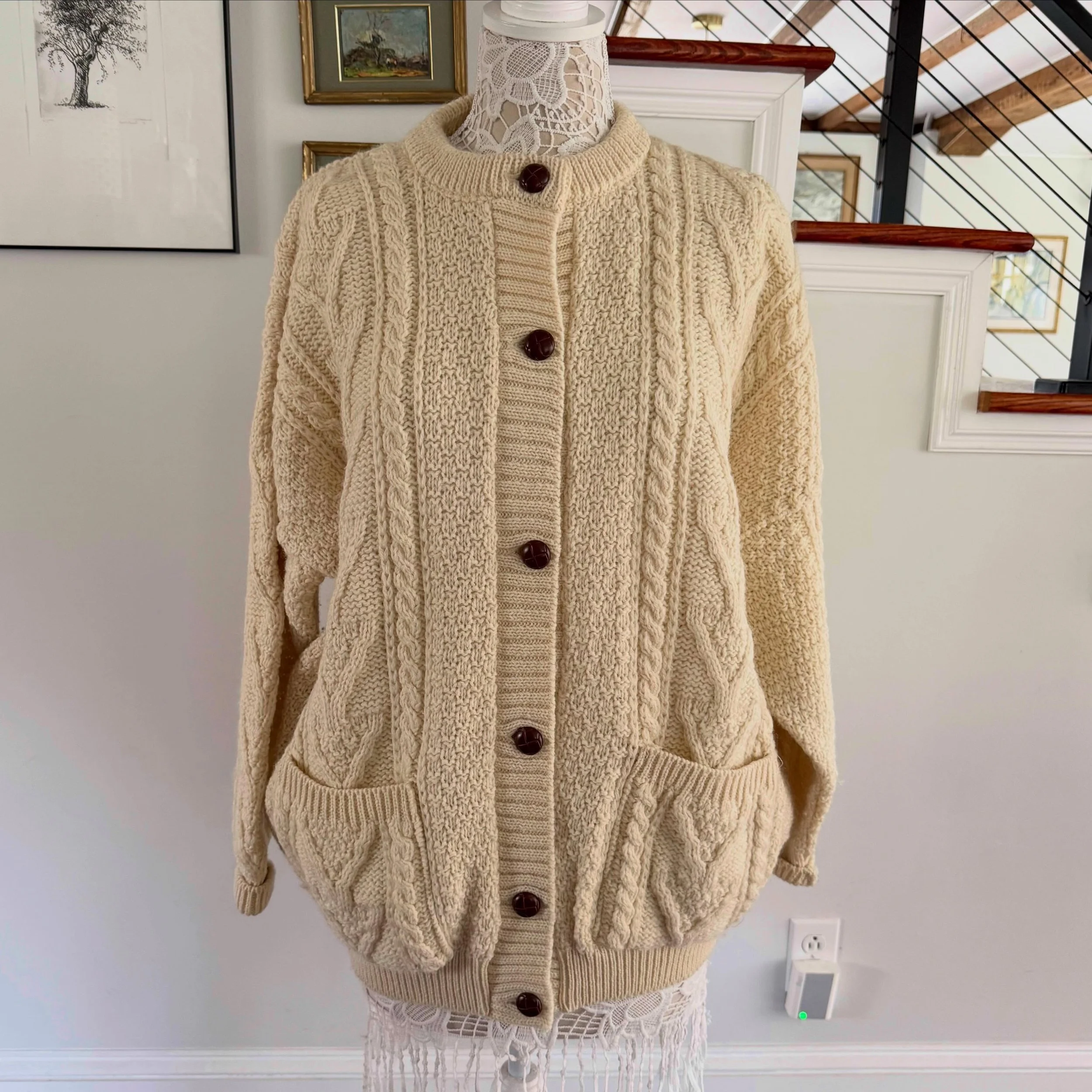Crafts &amp; Woollens pure new wool wool cardigan. Made in Great Britain. 
Fits L/XL * $65
.
.
$8 shipping continental US
Free shipping for purchases over $100
.
.
FOLLOW OUR BACKUP ACCOUNT: @seaagainconsignment