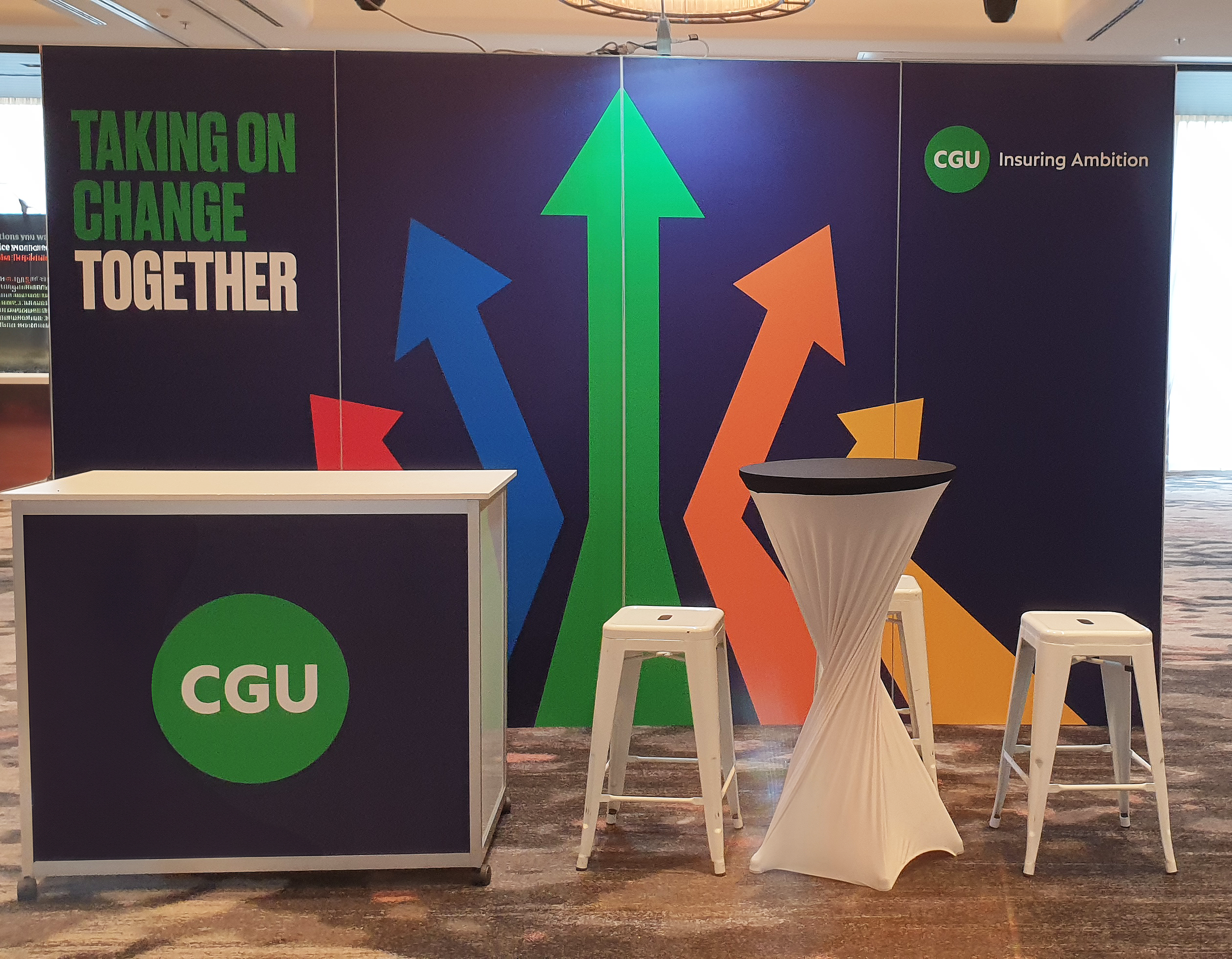 MP Booth with printed graphics