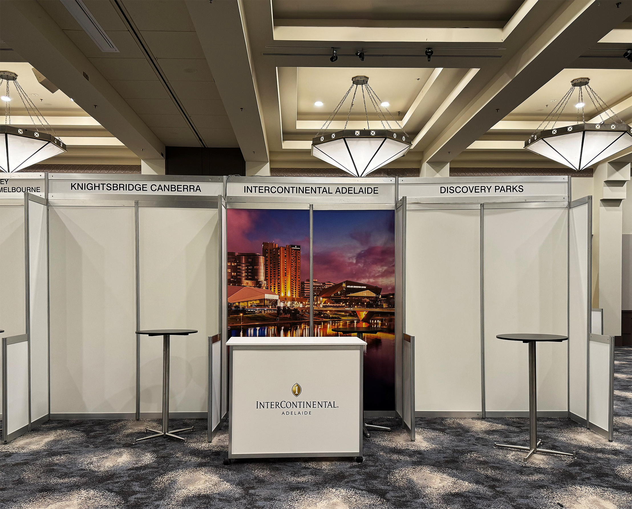 Connected 2m Octanorm Pods with Printed Graphics