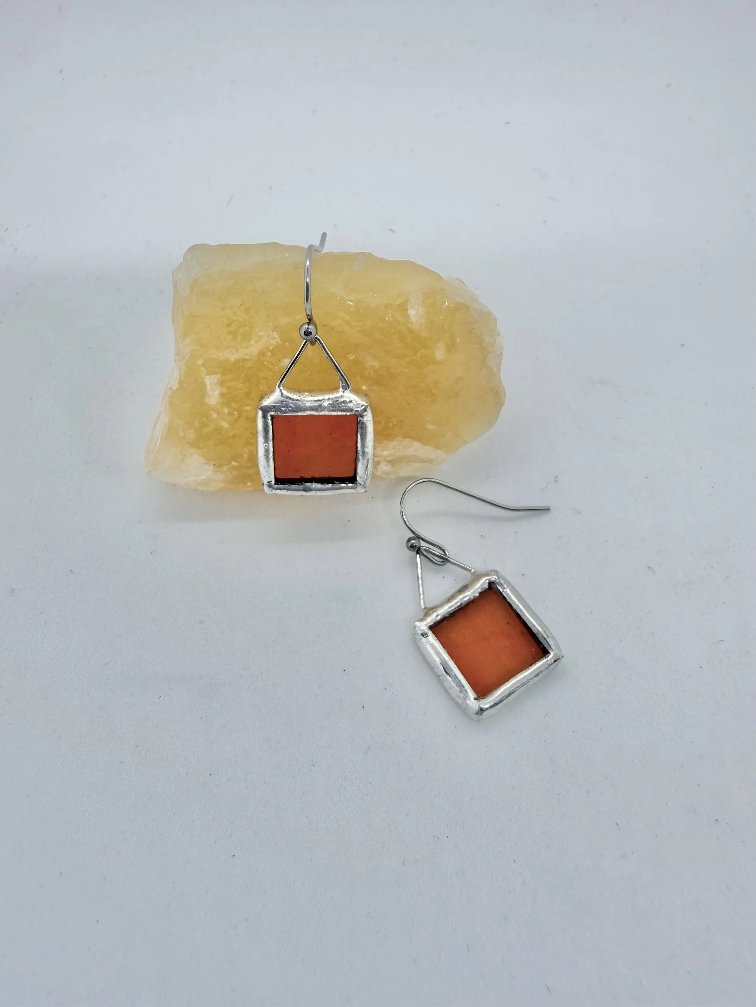 Orange Stained Glass Petite Earrings