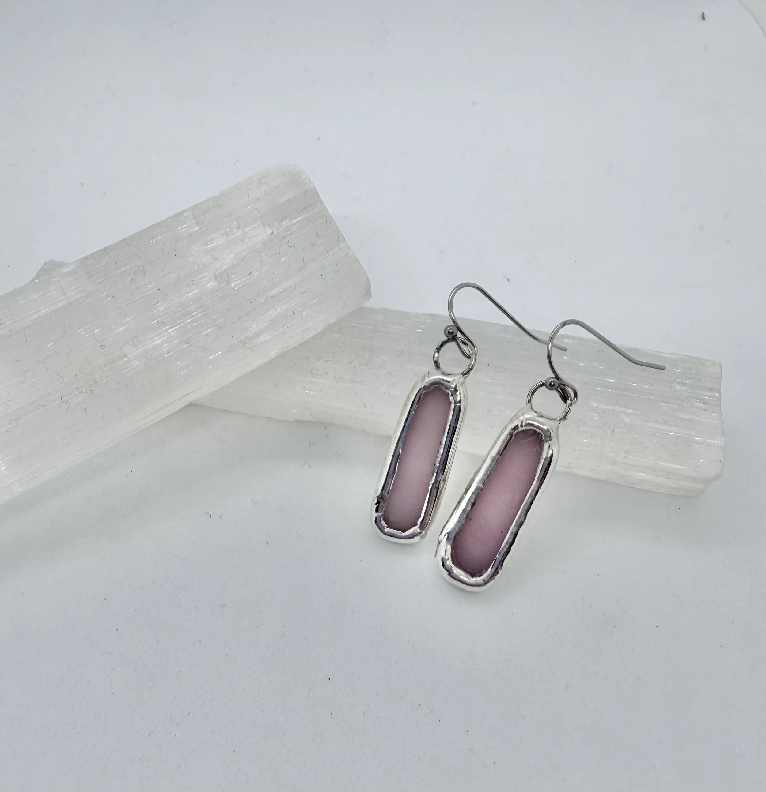 Pink Opaque Stained Glass Earrings