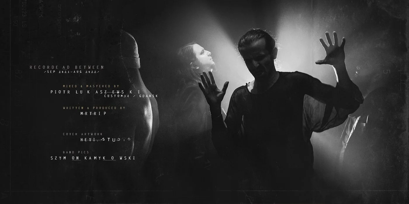 Silhouette of a woman and a man with hands raised, standing in front of a bright light, with text overlay about a music record release