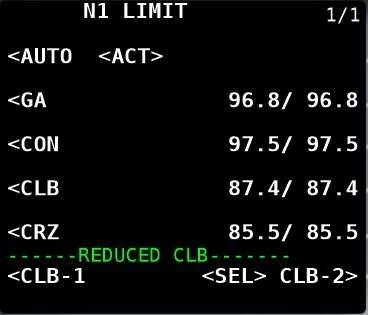 N1 Limit Page Reduced Climb CLB-2 selected