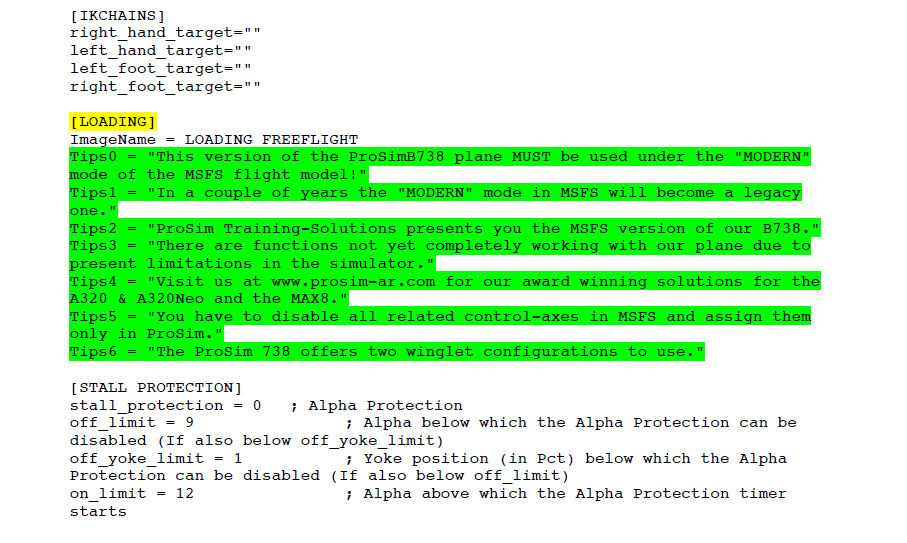 Aircraft.cfg file showing section that requires editing